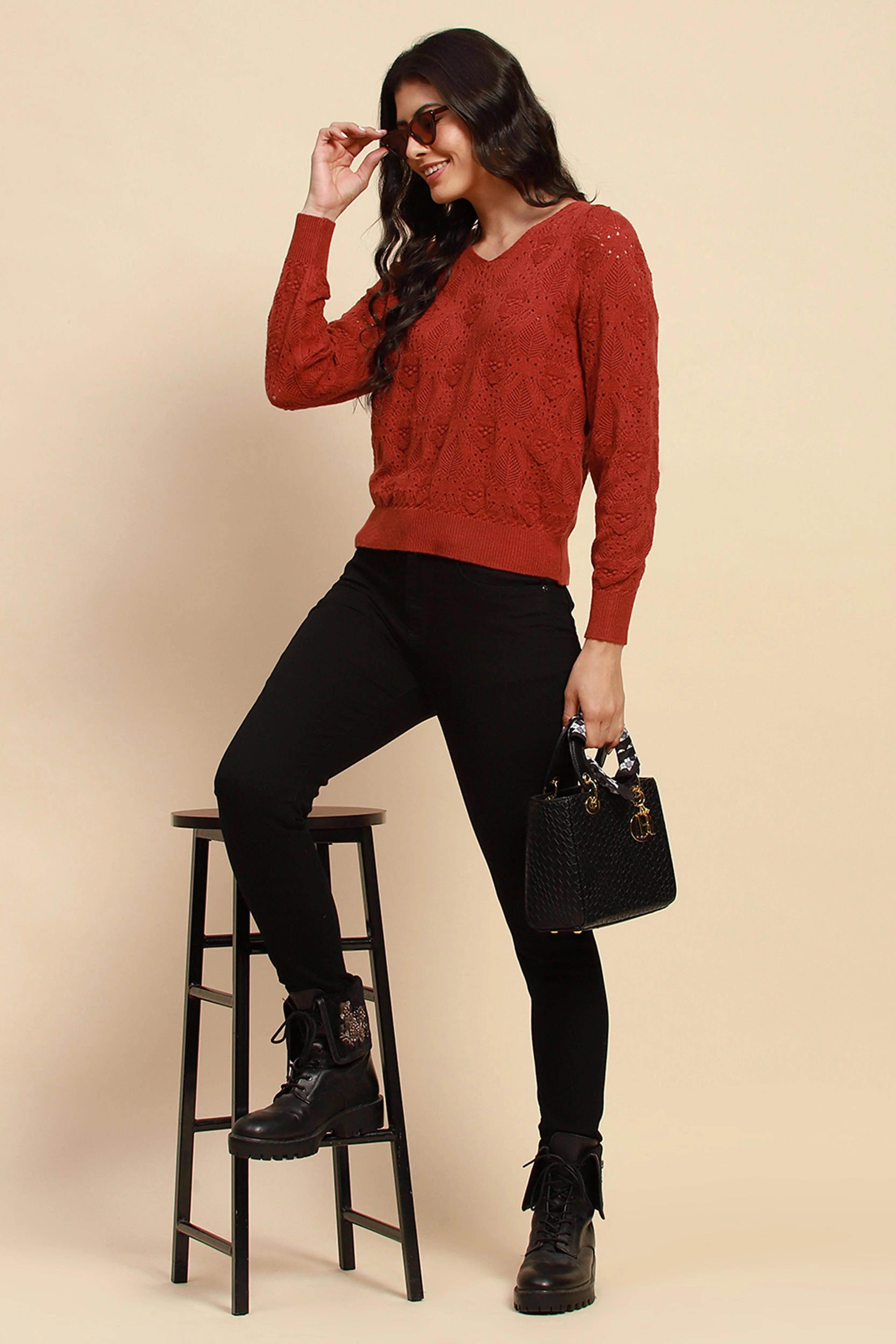 Rust Viscose Relaxed Fit Pullover - Global Republic