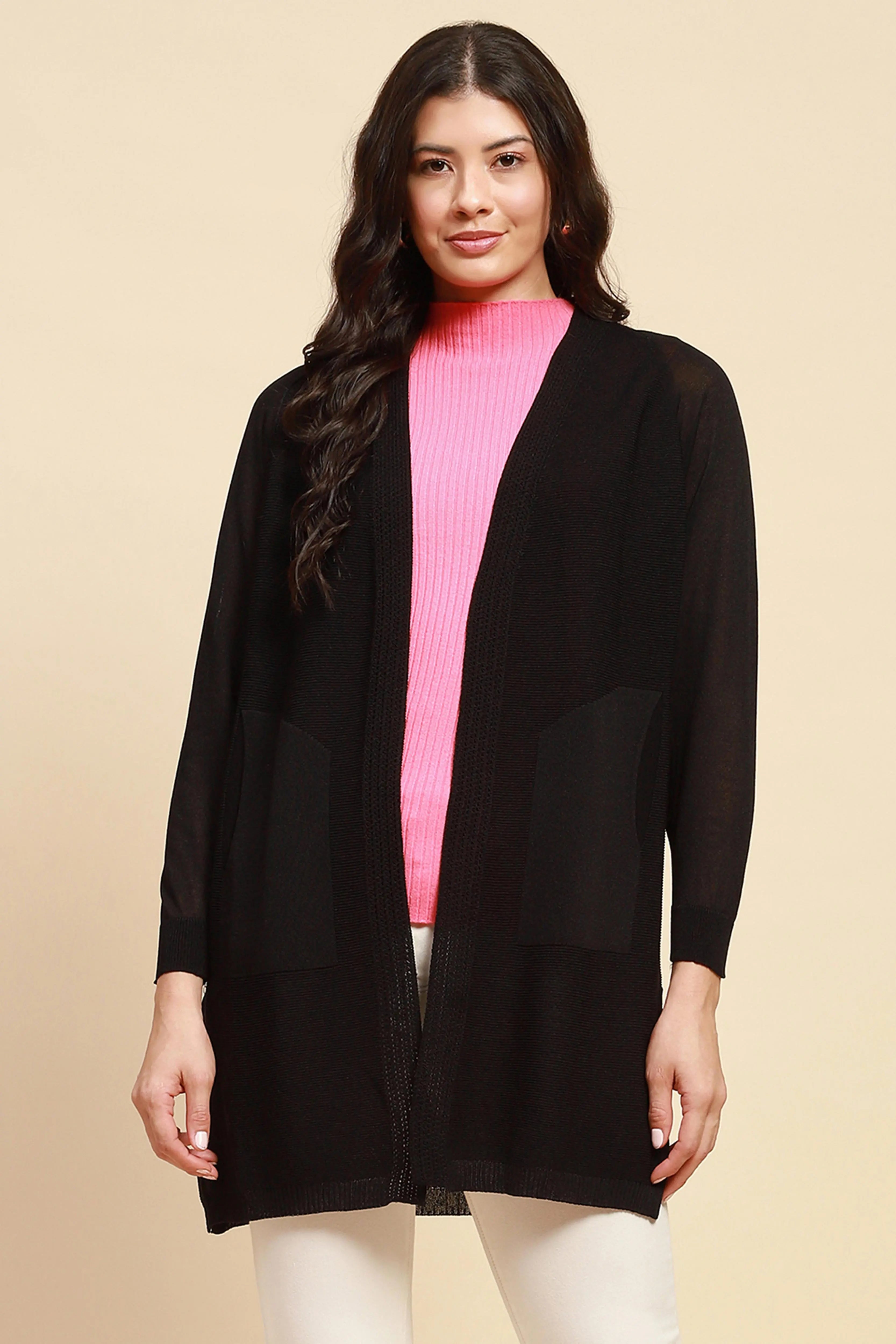 Black Viscose Loose Fit Winter Shrug - Global Republic