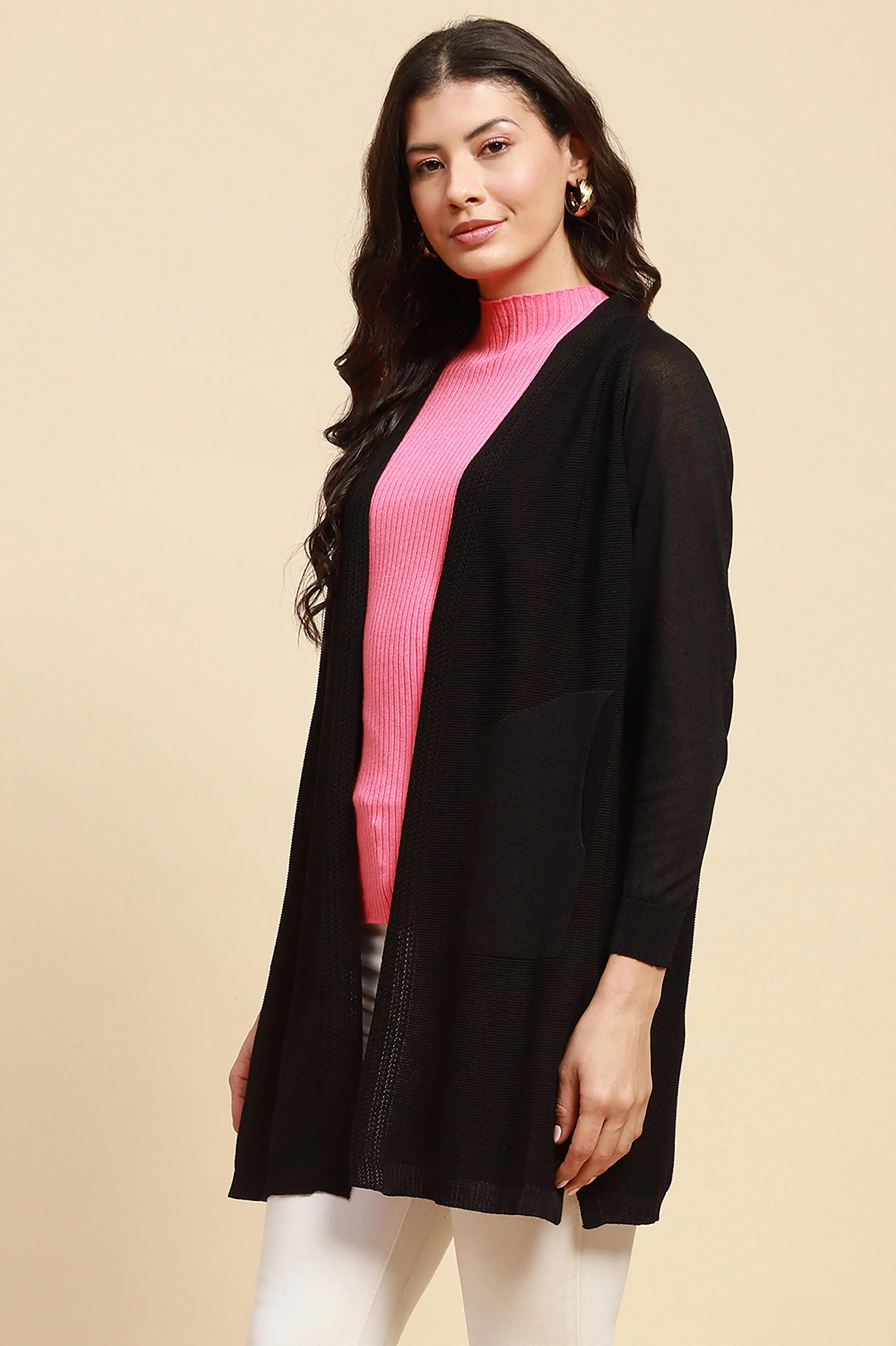 Black Viscose Loose Fit Winter Shrug - Global Republic
