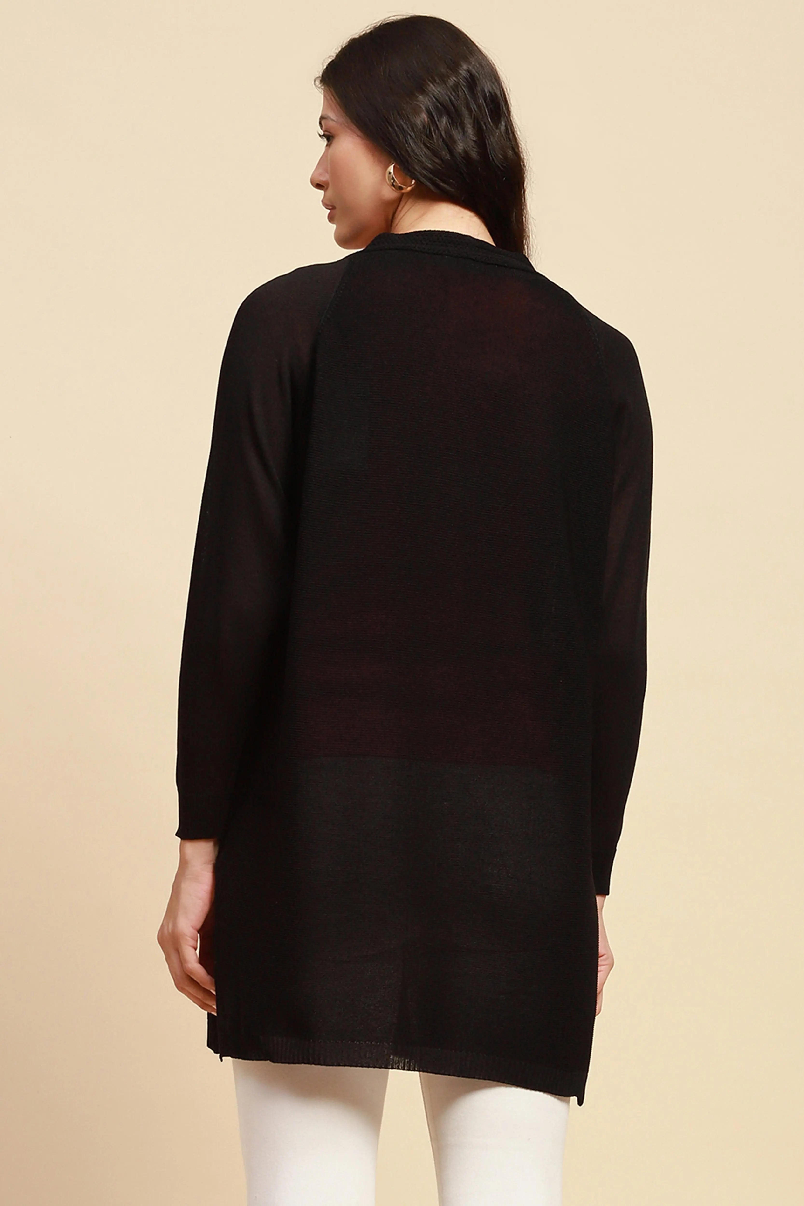 Black Viscose Loose Fit Winter Shrug - Global Republic