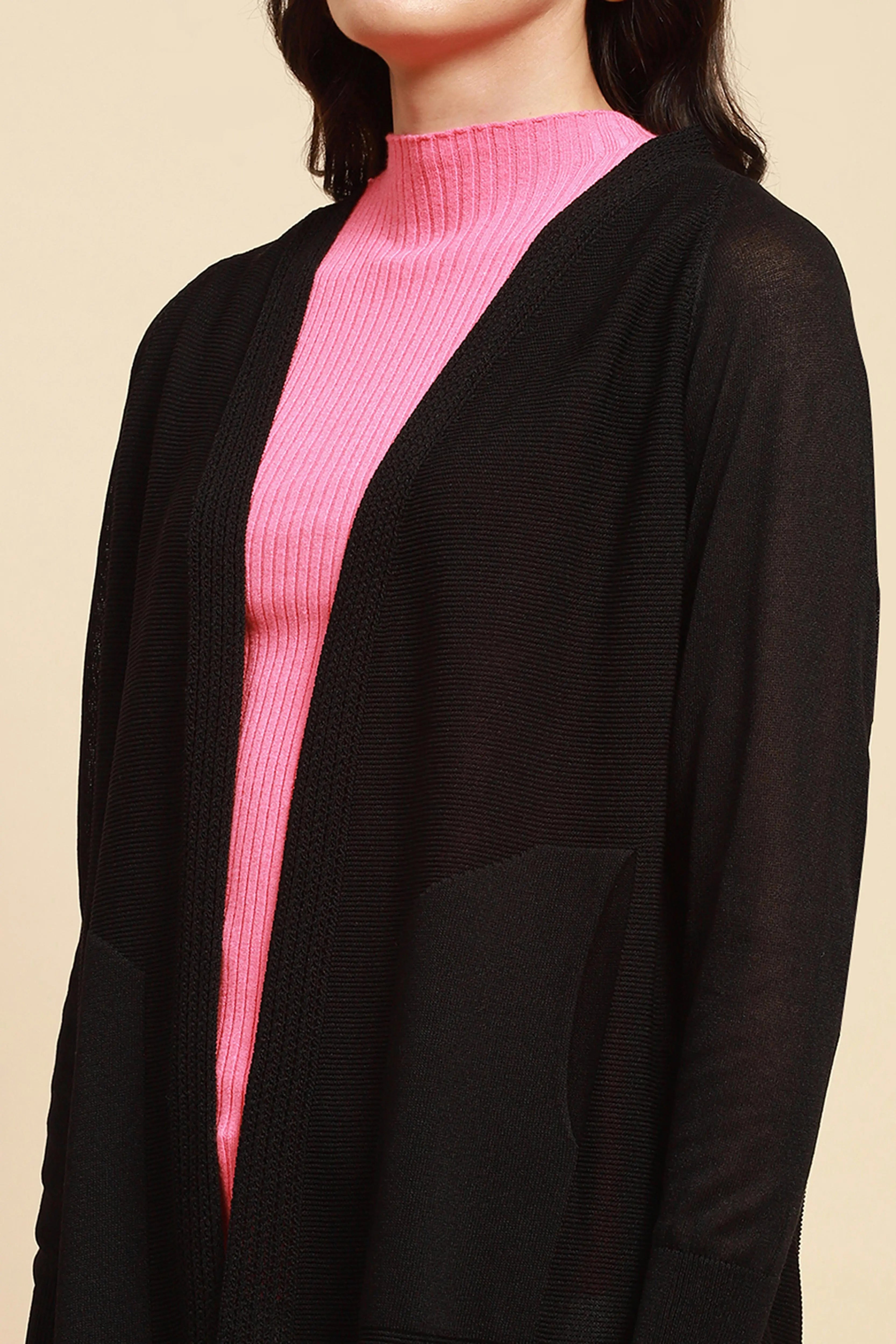 Black Viscose Loose Fit Winter Shrug - Global Republic