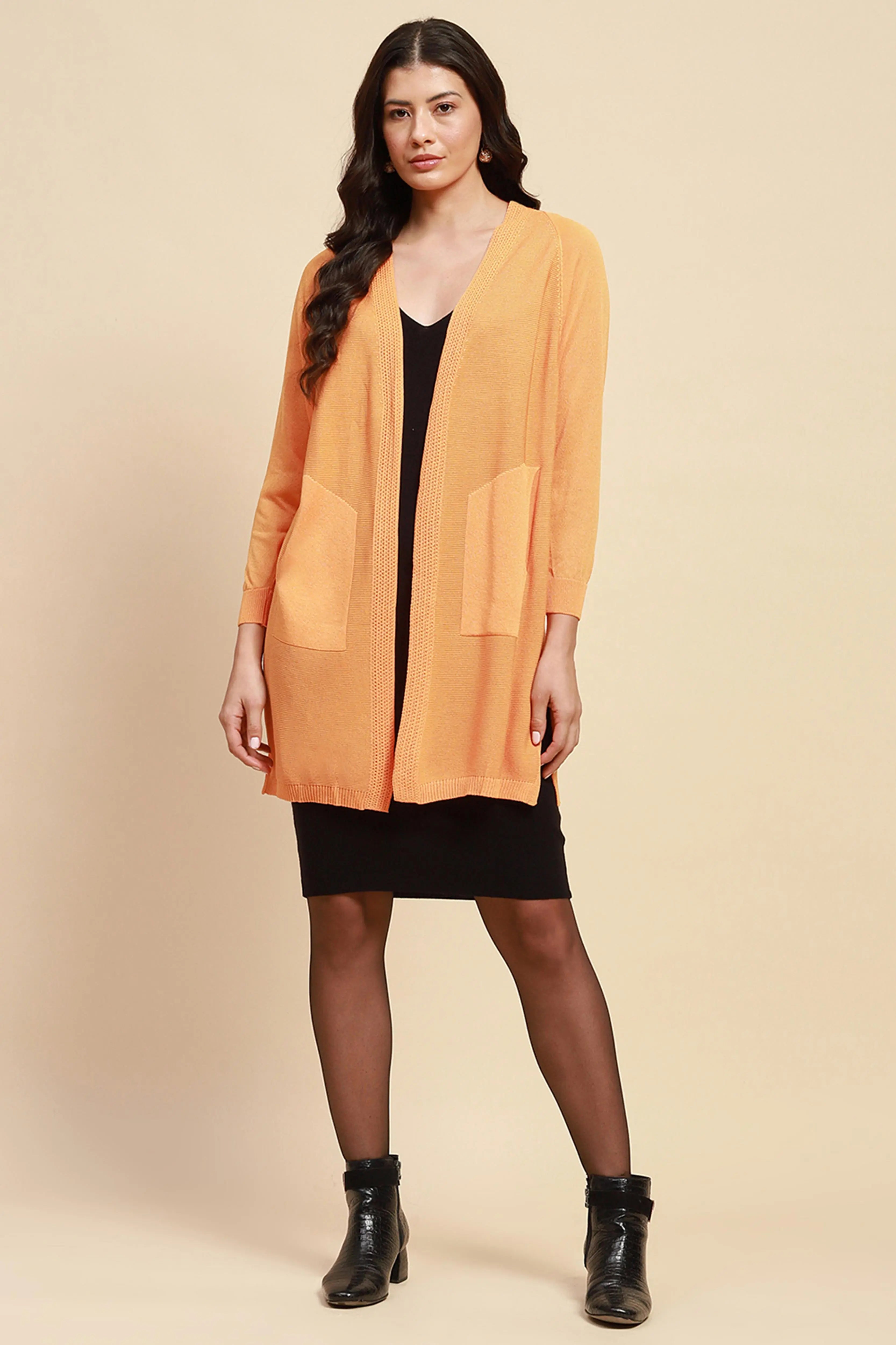 Yellow Viscose Loose Fit Winter Shrug - Global Republic