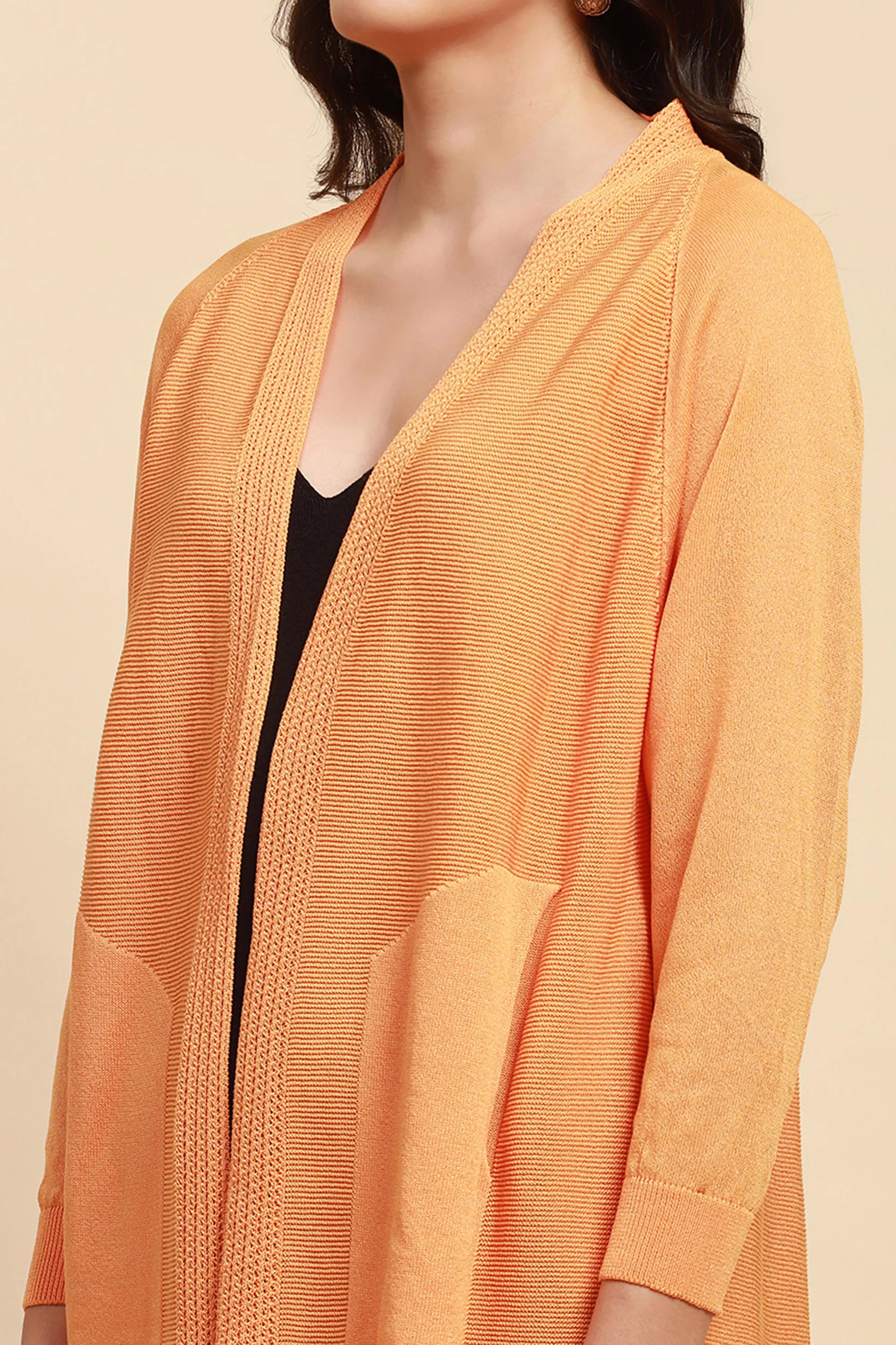 Yellow Viscose Loose Fit Winter Shrug - Global Republic
