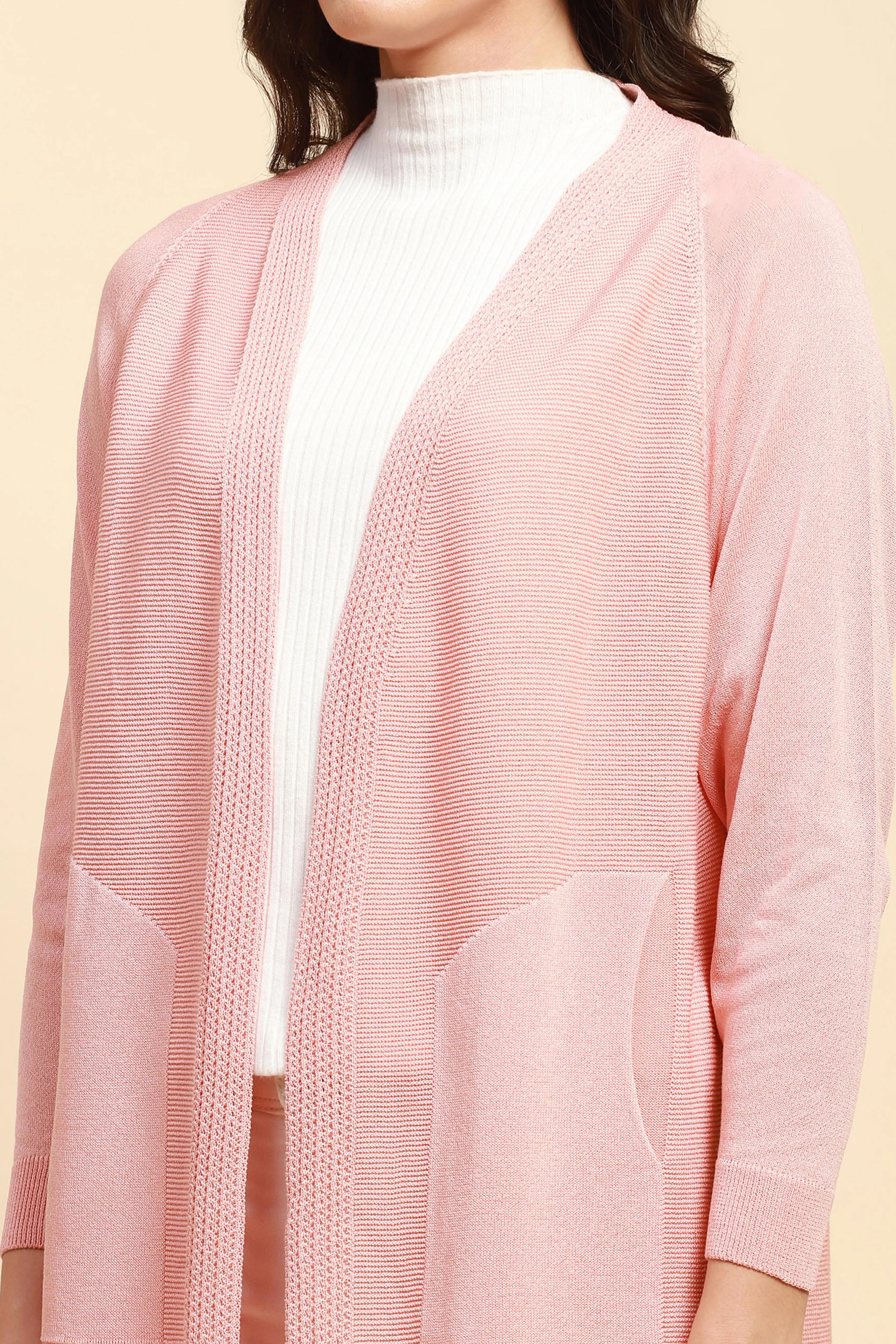 Pink Viscose Loose Fit Winter Shrug - Global Republic