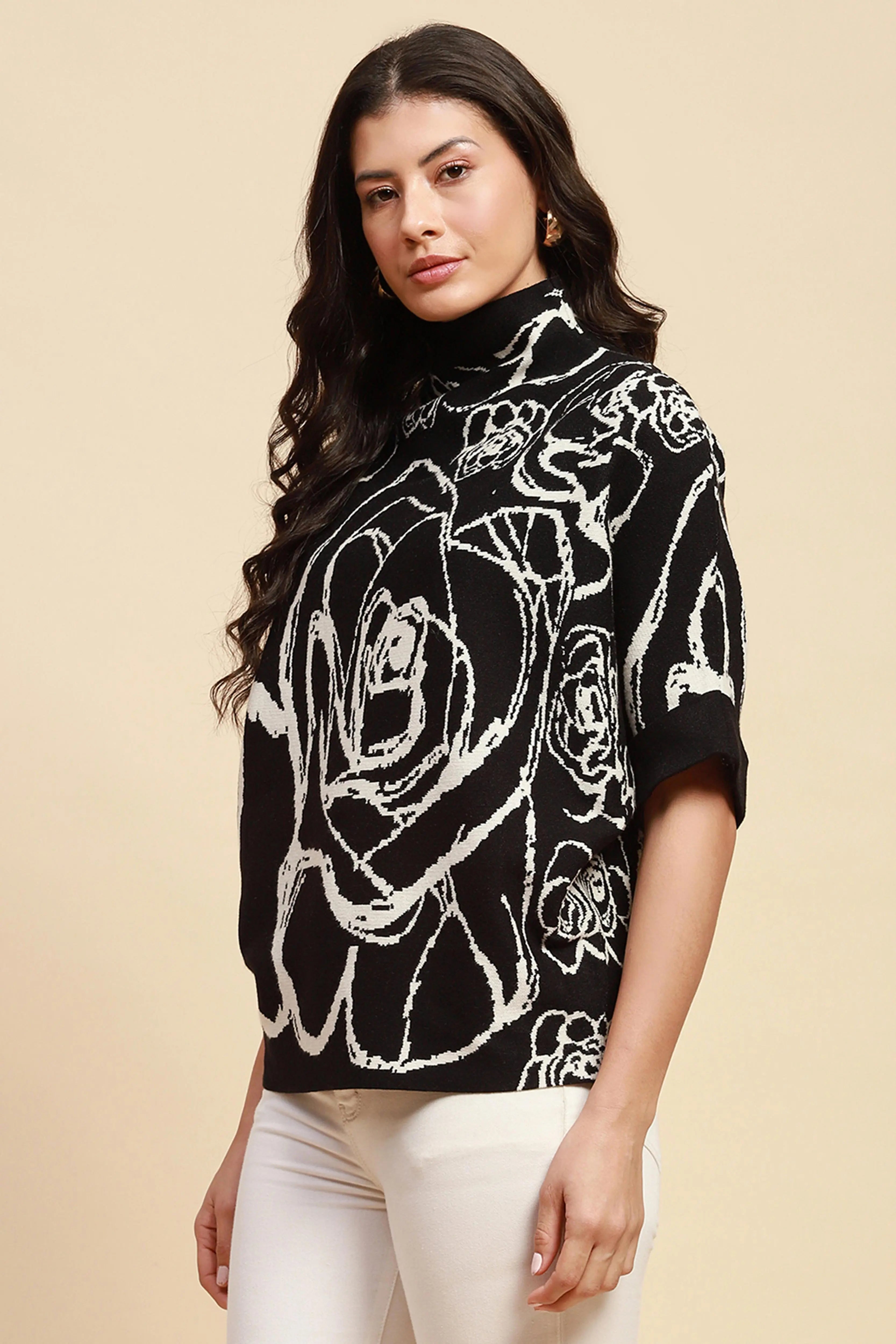 Black Viscose Blend Loose Fit Pullover - Global Republic