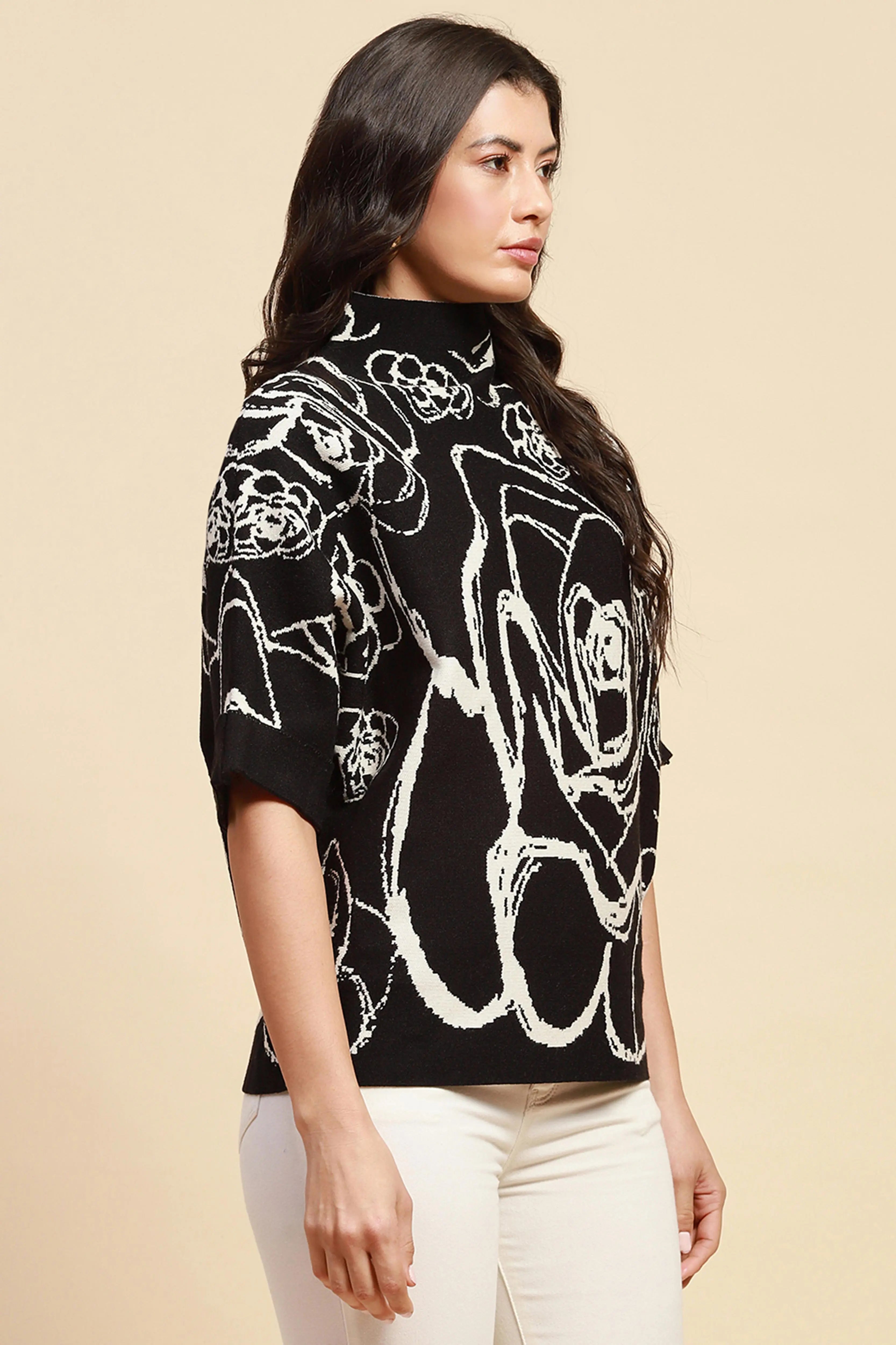 Black Viscose Blend Loose Fit Pullover - Global Republic