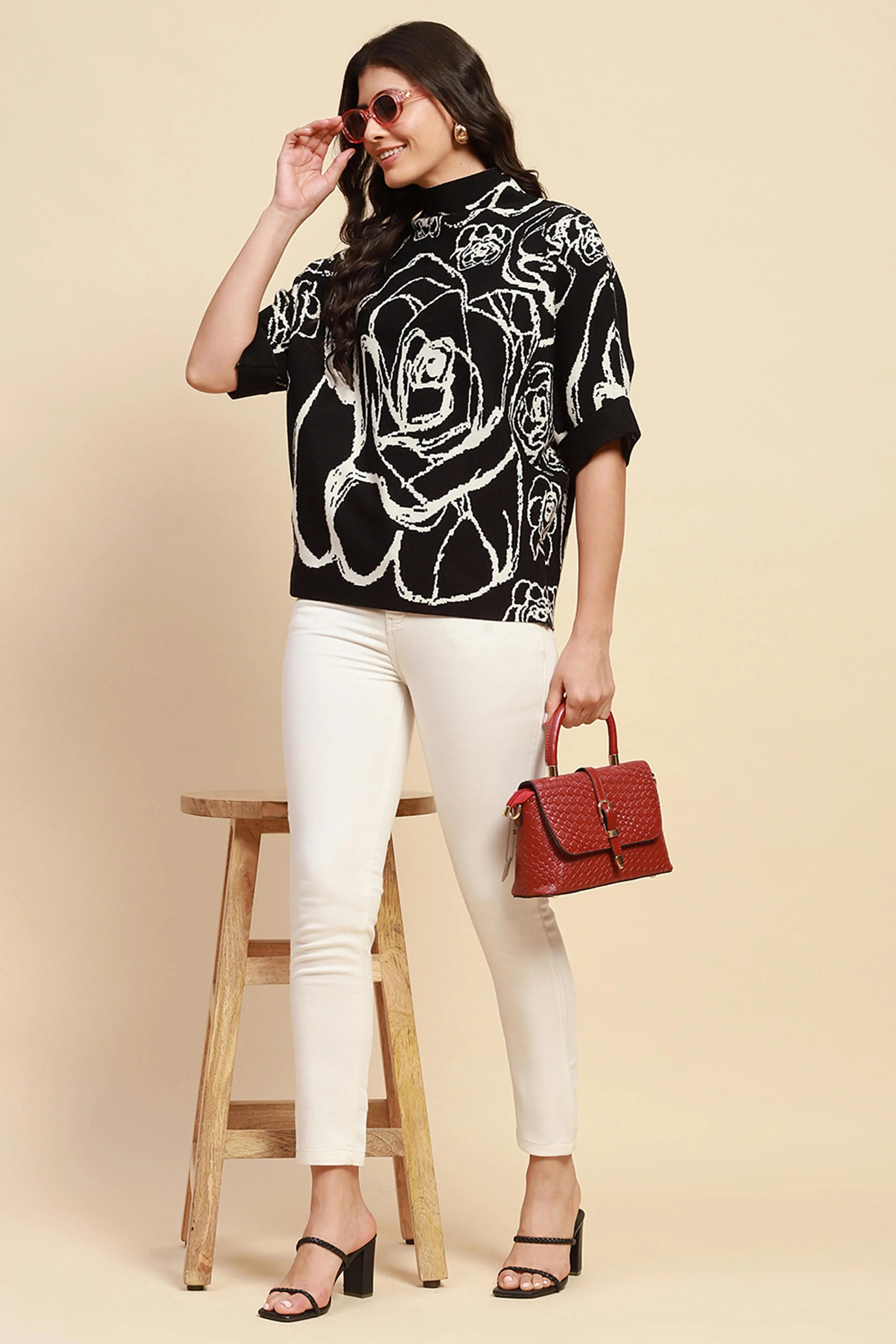 Black Viscose Blend Loose Fit Pullover - Global Republic