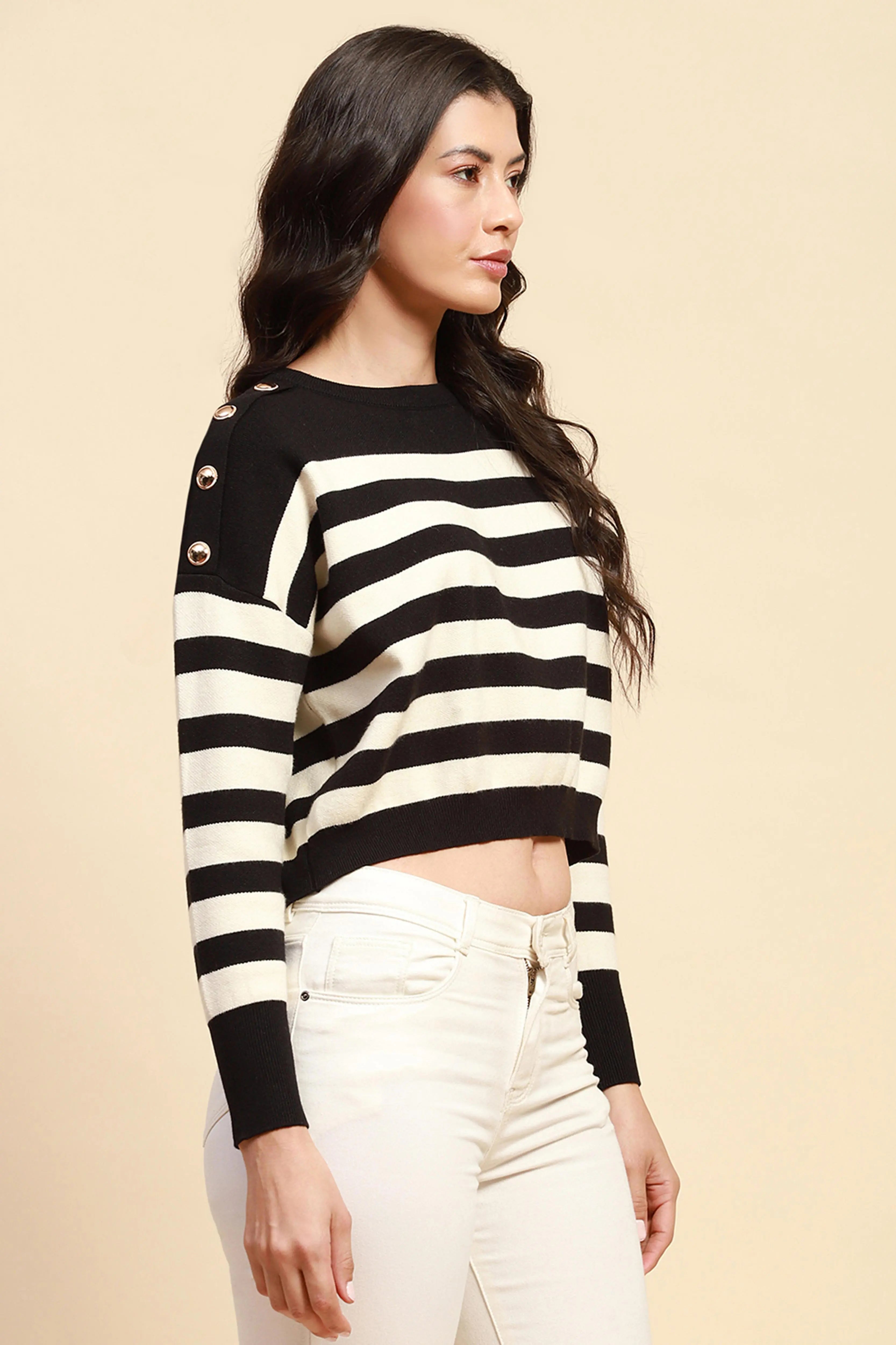 Black Boxy Fit Viscose Crop Pullover - Global Republic