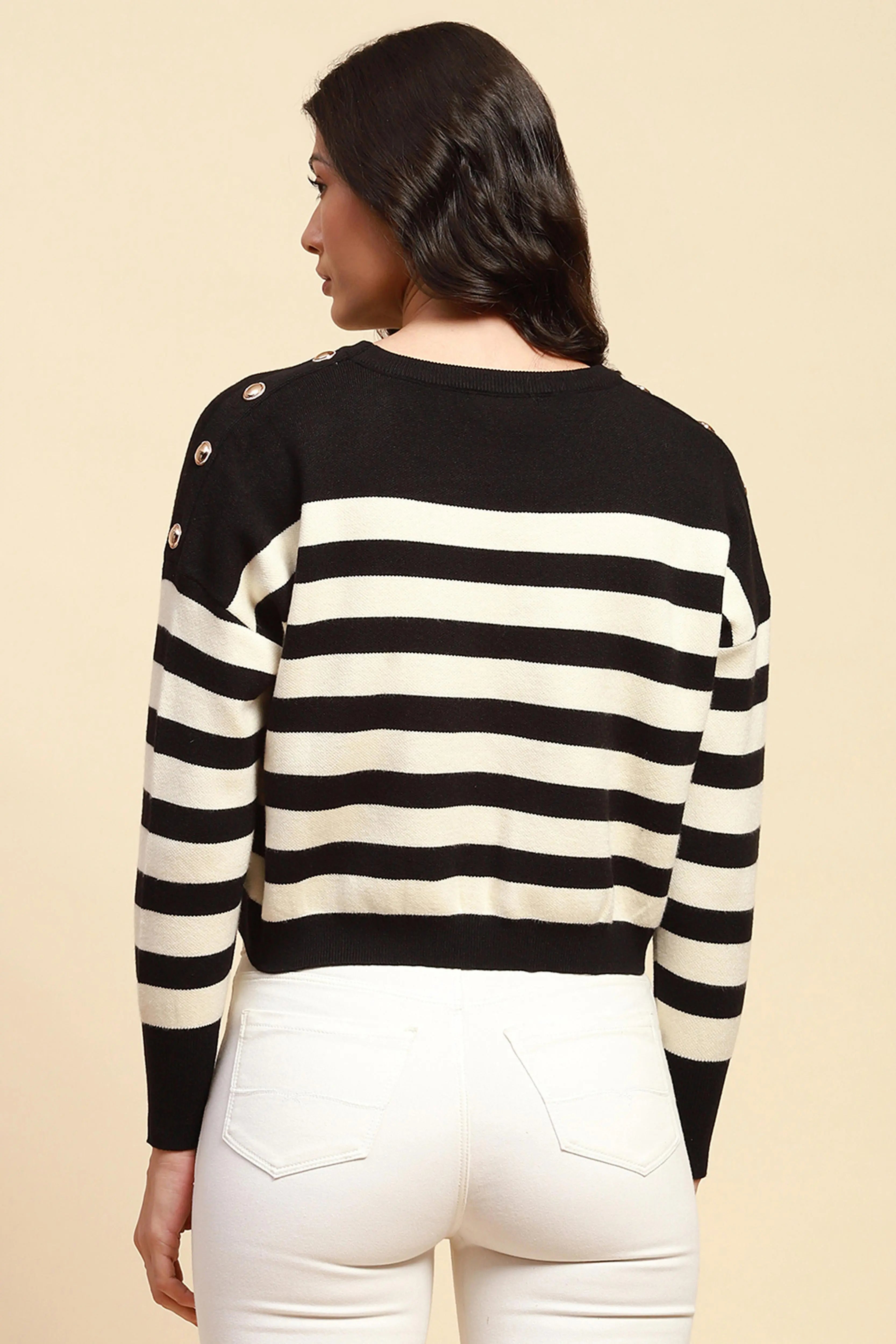 Black Boxy Fit Viscose Crop Pullover - Global Republic