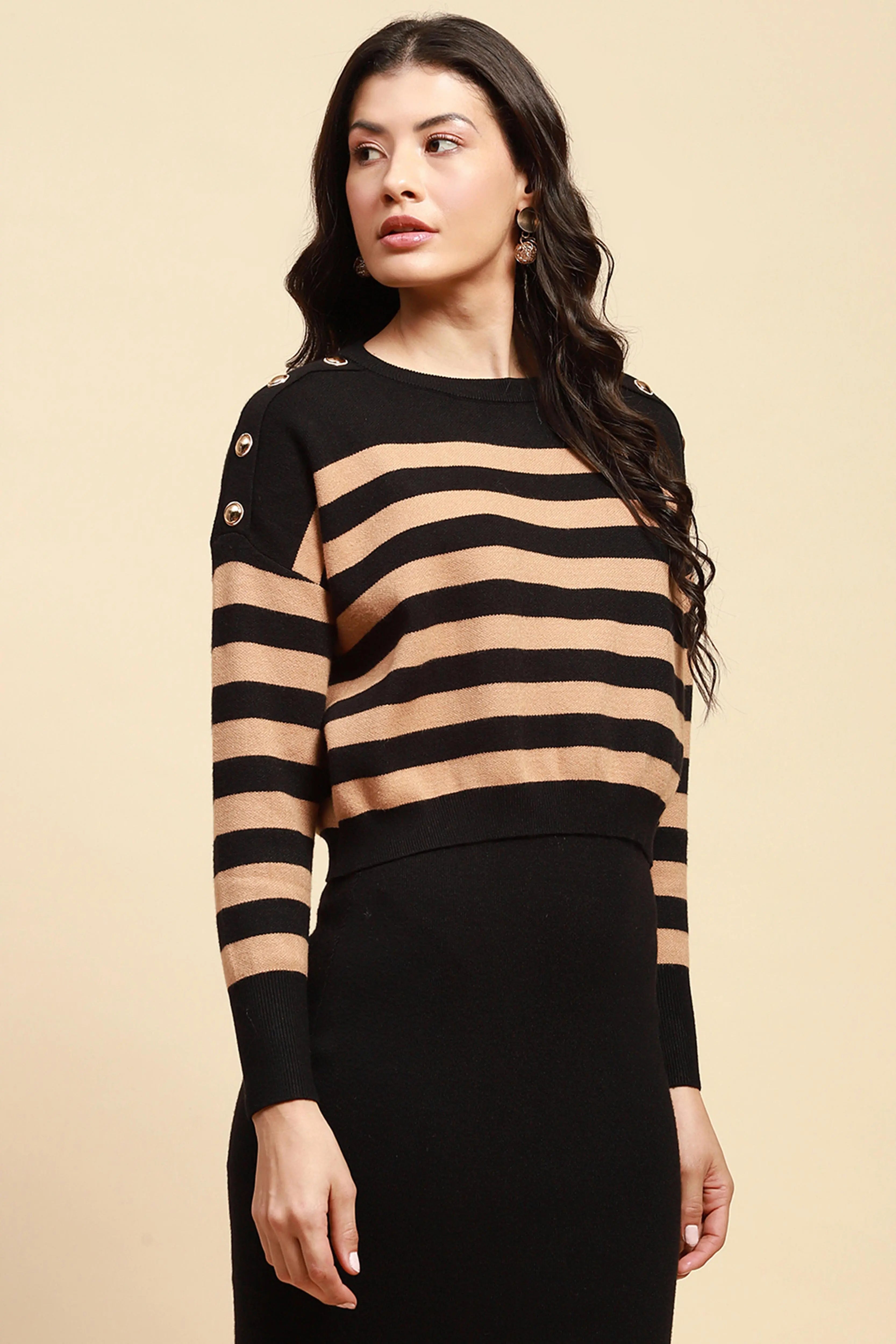 Beige Viscose Blend Boxy Fit Pullover - Global Republic