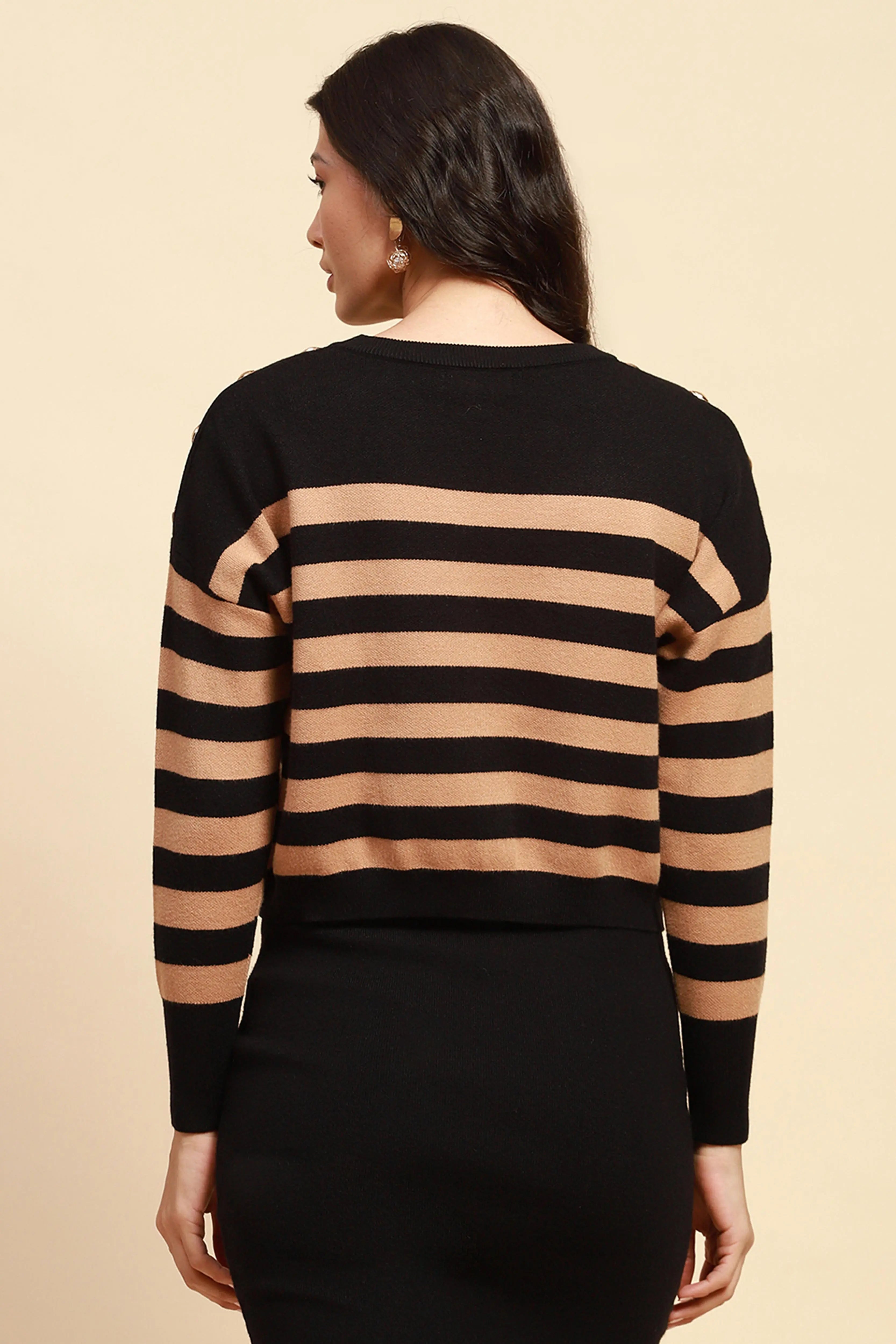 Beige Viscose Blend Boxy Fit Pullover - Global Republic