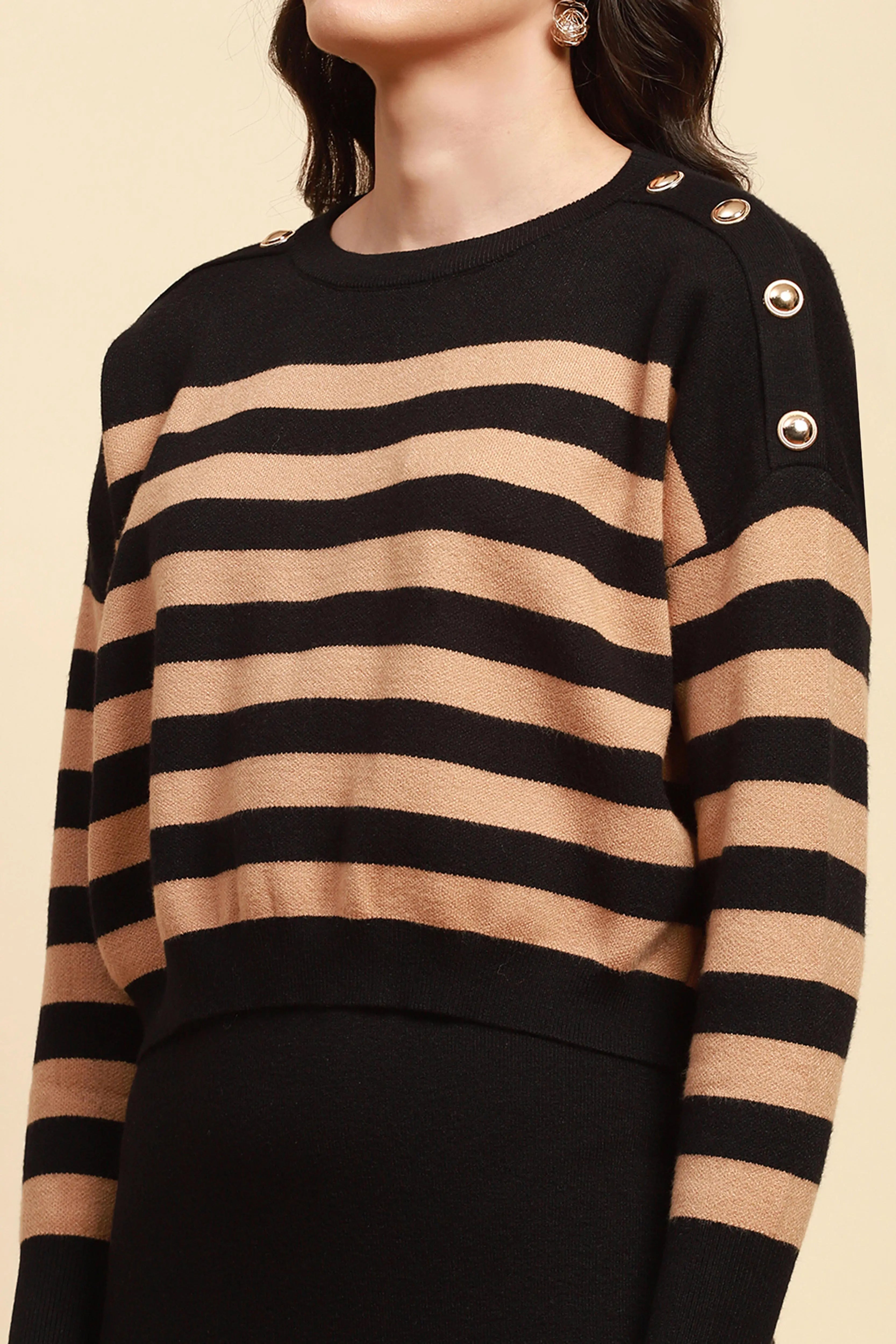 Beige Viscose Blend Boxy Fit Pullover - Global Republic