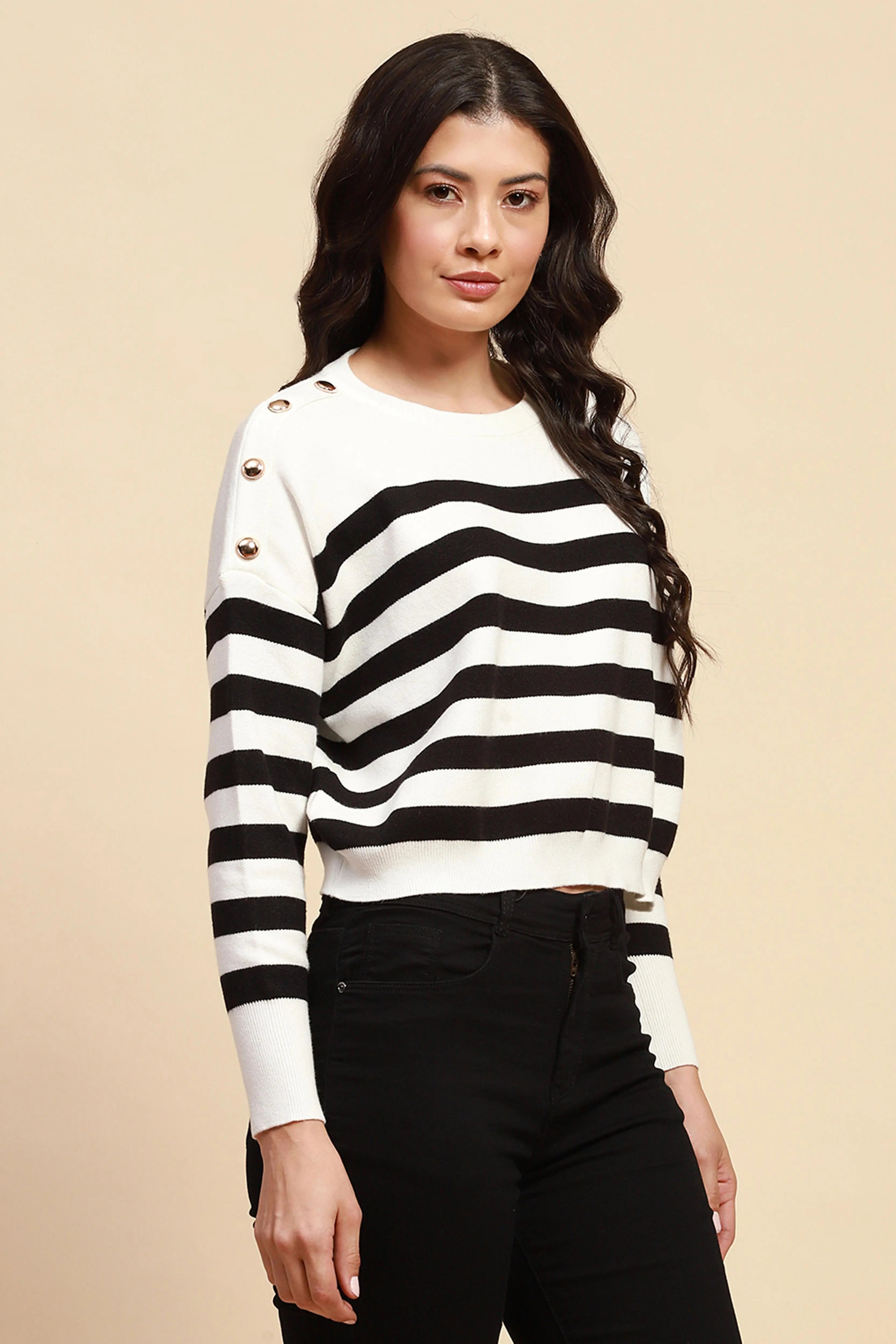 White Viscose Boxy Fit Crop Pullover - Global Republic