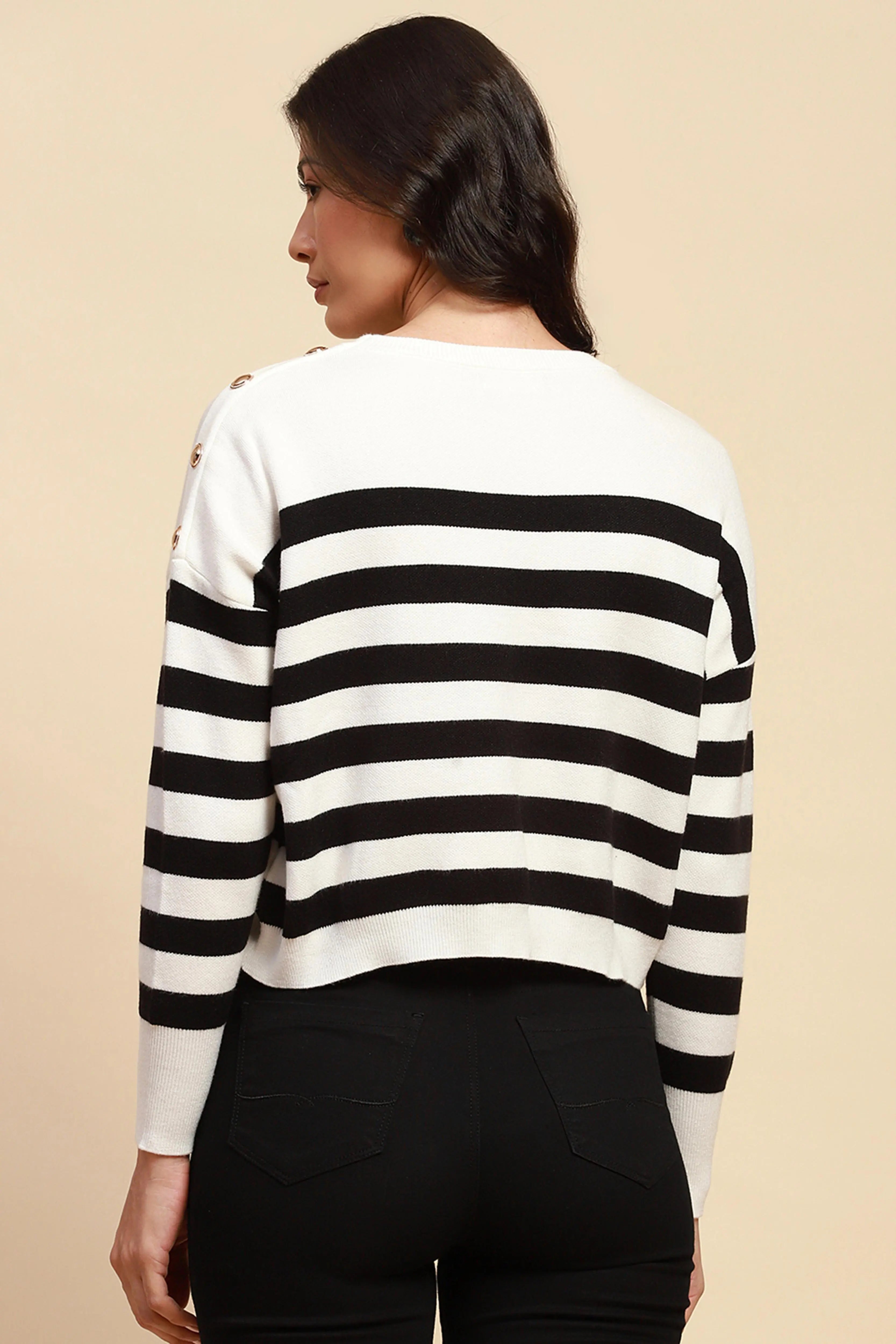 White Viscose Boxy Fit Crop Pullover - Global Republic