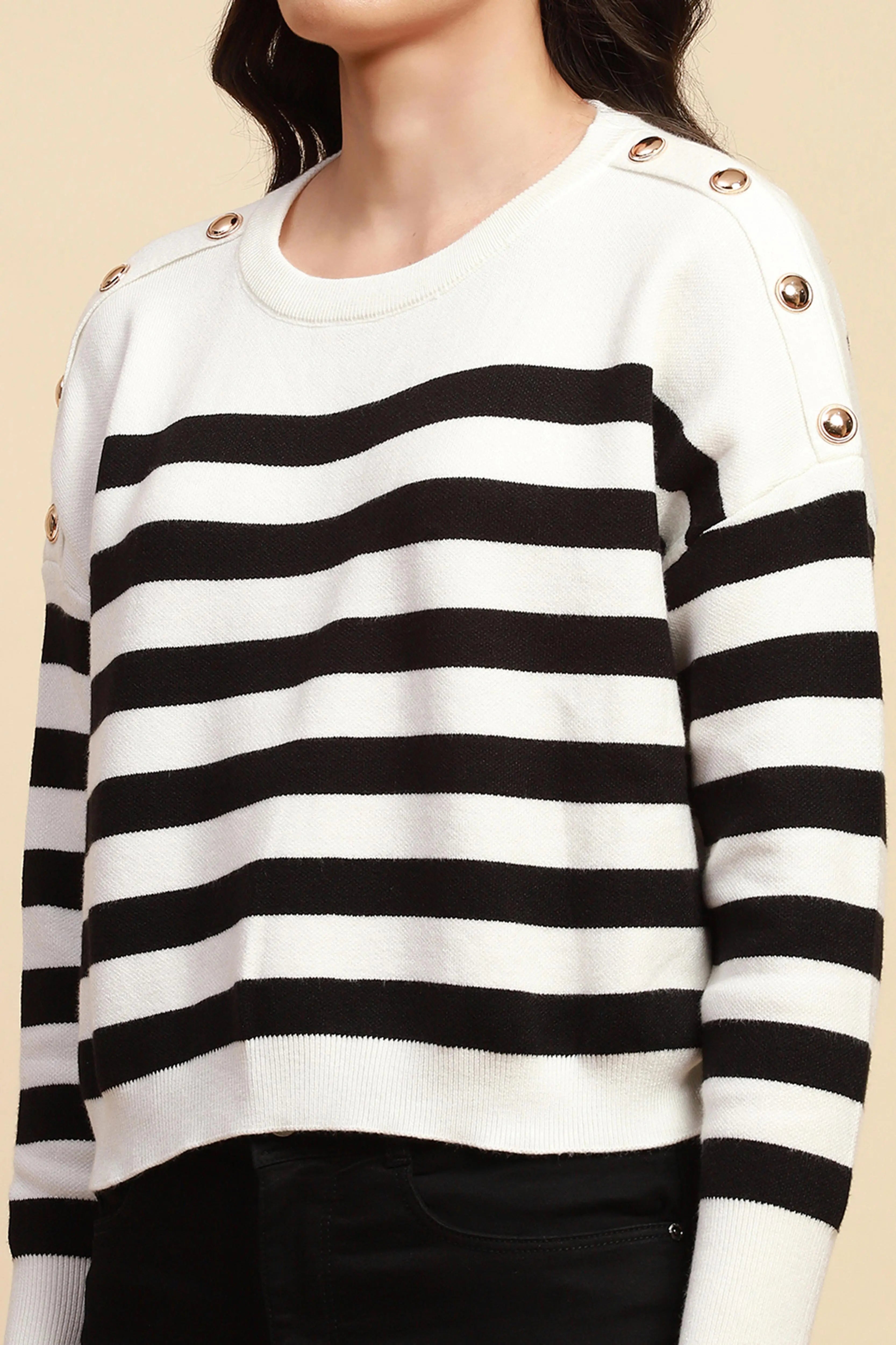 White Viscose Boxy Fit Crop Pullover - Global Republic