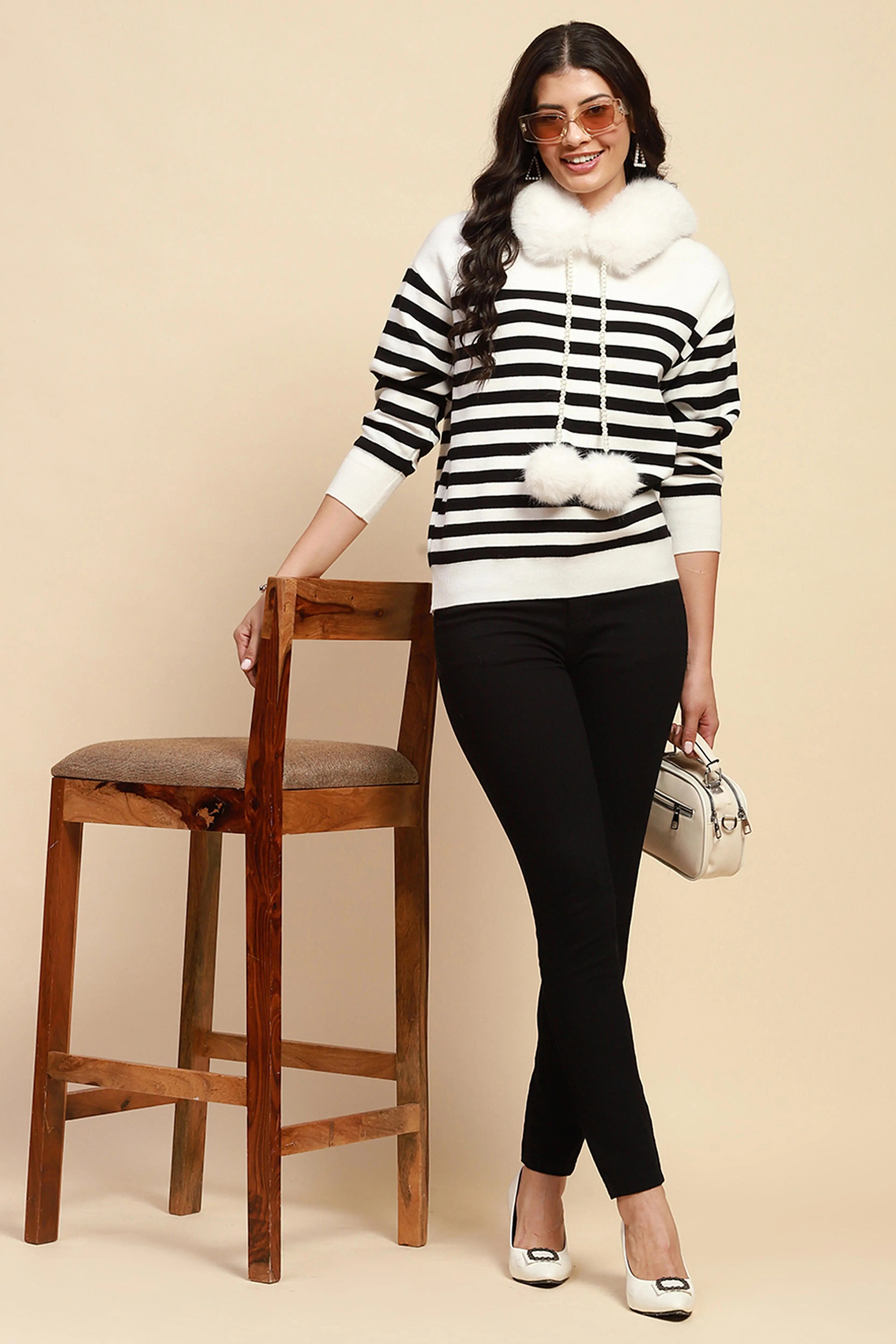 White Viscose Relaxed Fit Pullover - Global Republic