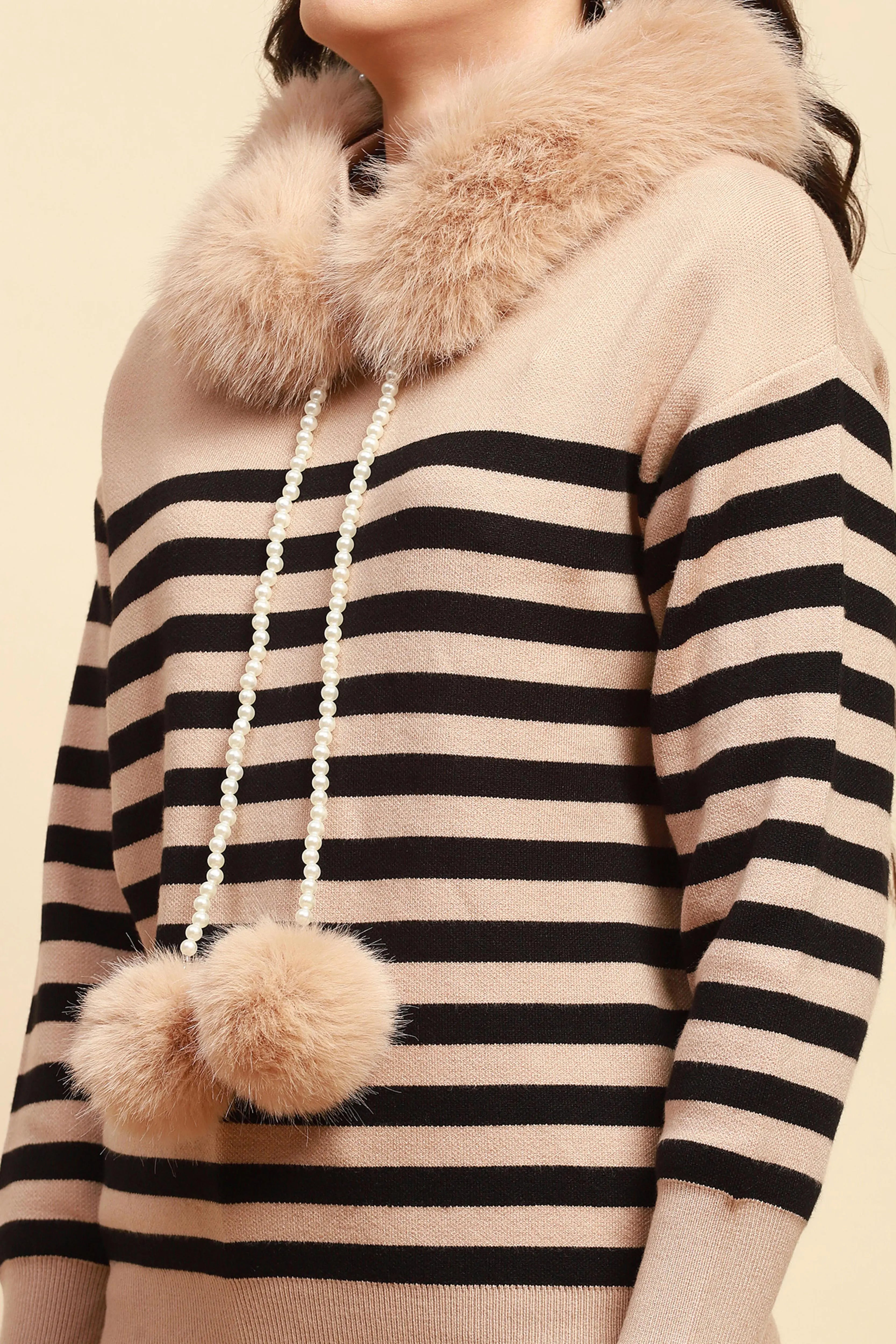 Beige Viscose Relaxed Fit Pullover - Global Republic