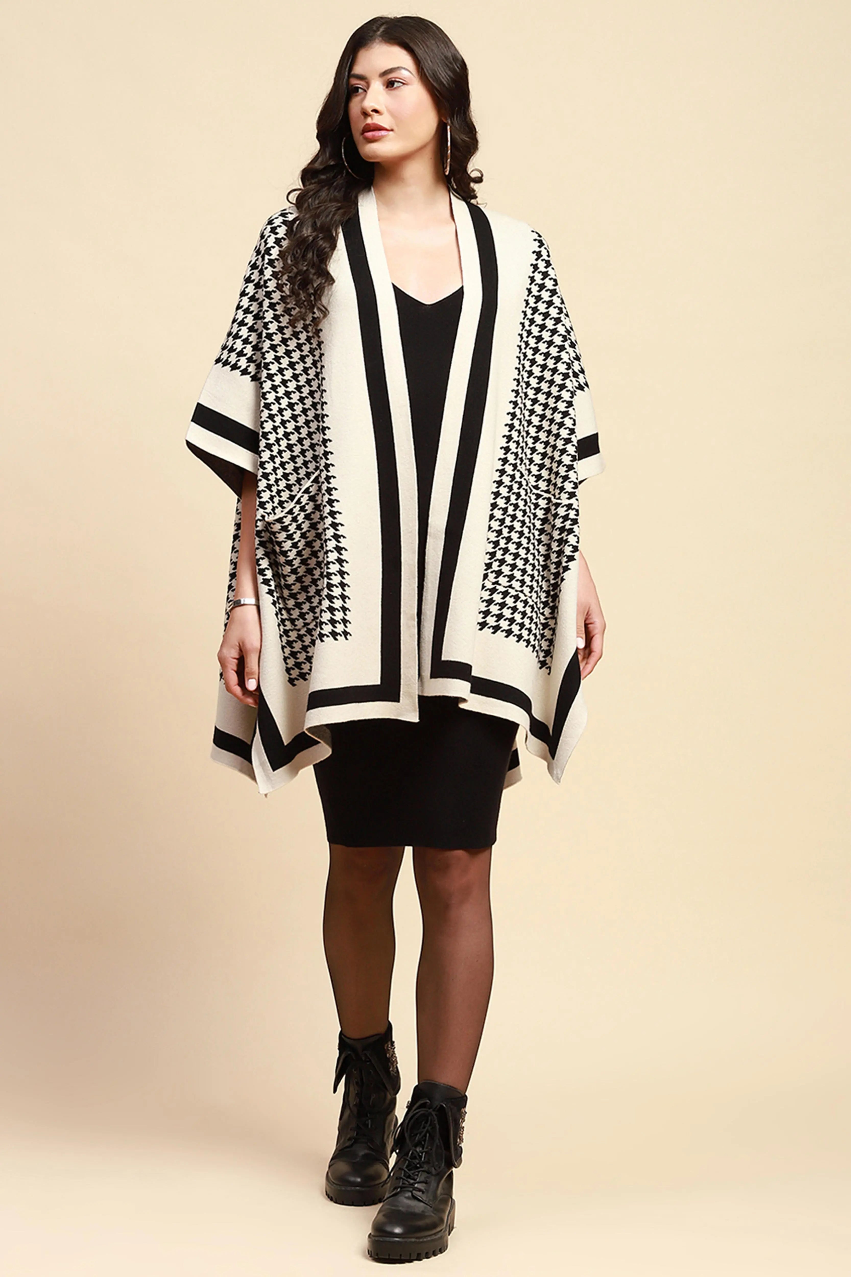 Off White Viscose Loose Winter Shrug - Global Republic