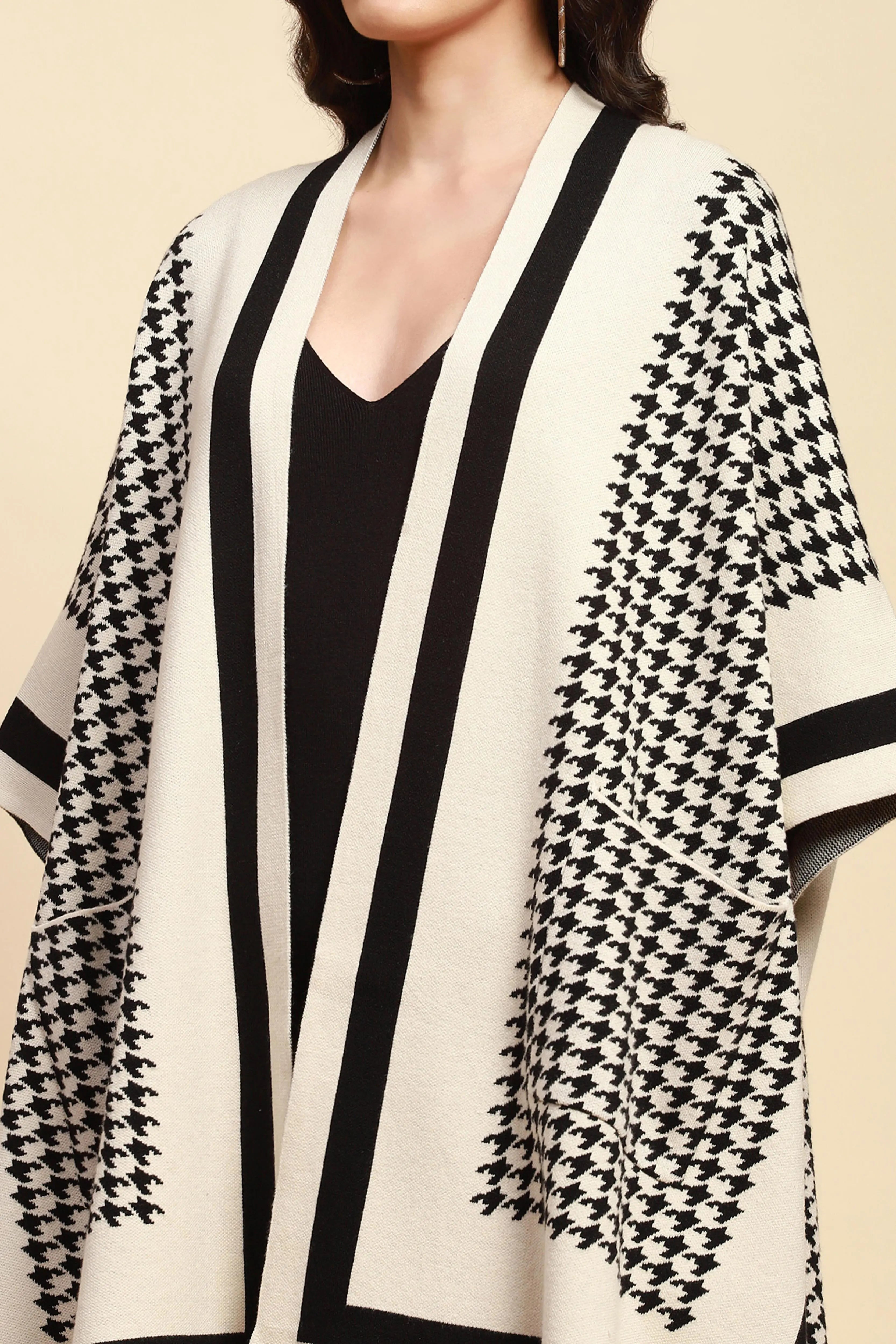 Off White Viscose Loose Winter Shrug - Global Republic