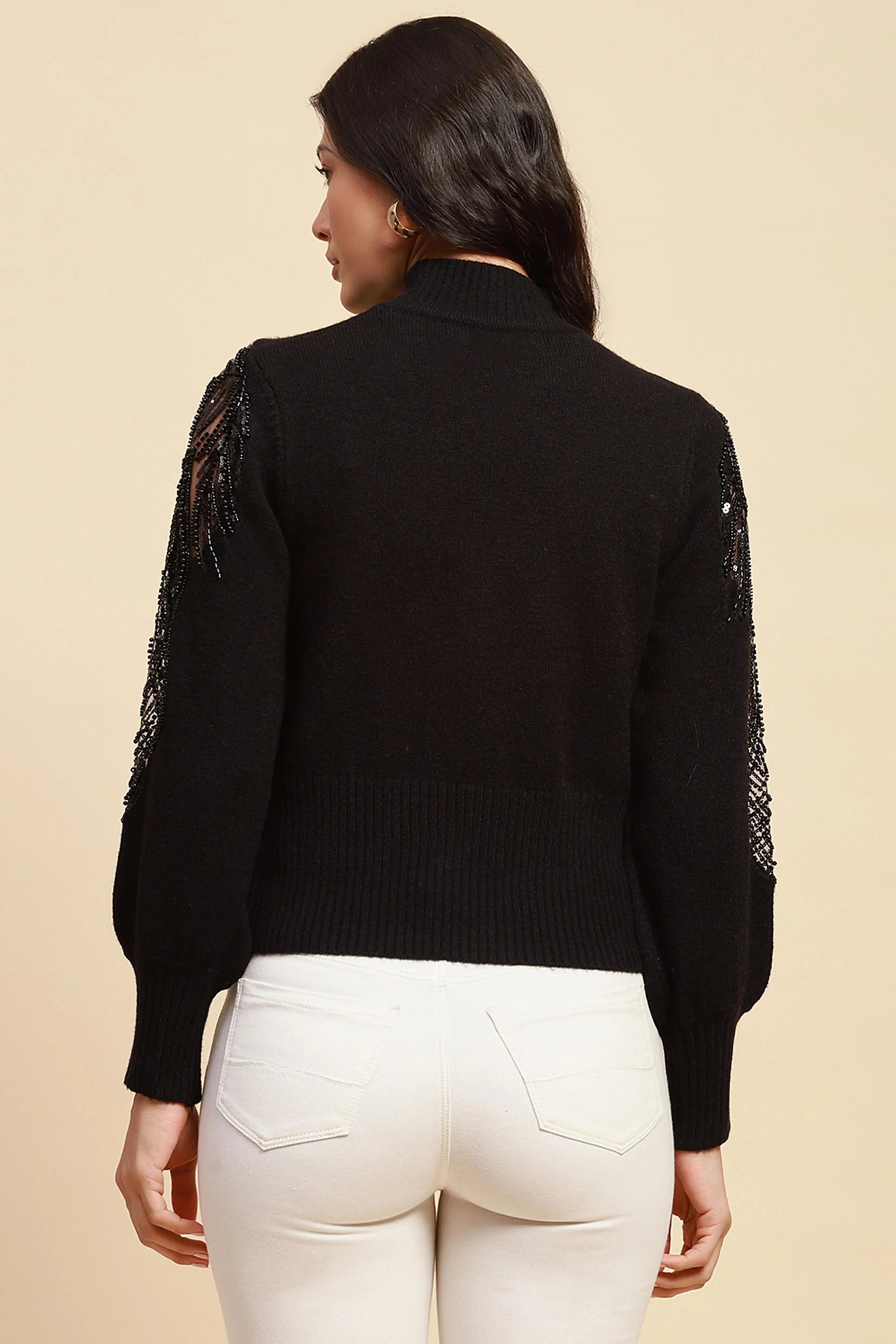 Black Viscose Blend Slim Fit Pullover - Global Republic