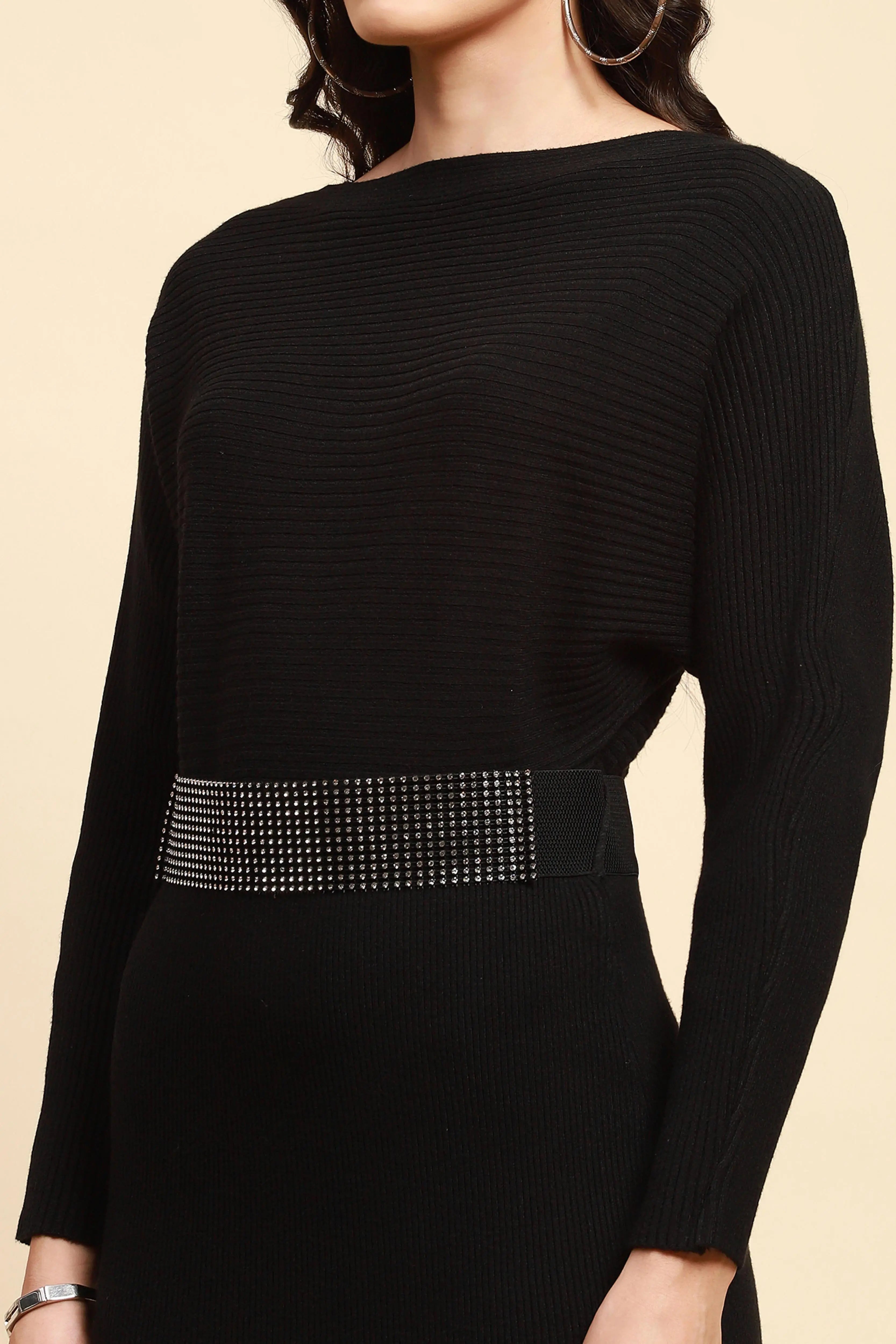 Black Winter Viscose Slim Fit Dress - Global Republic