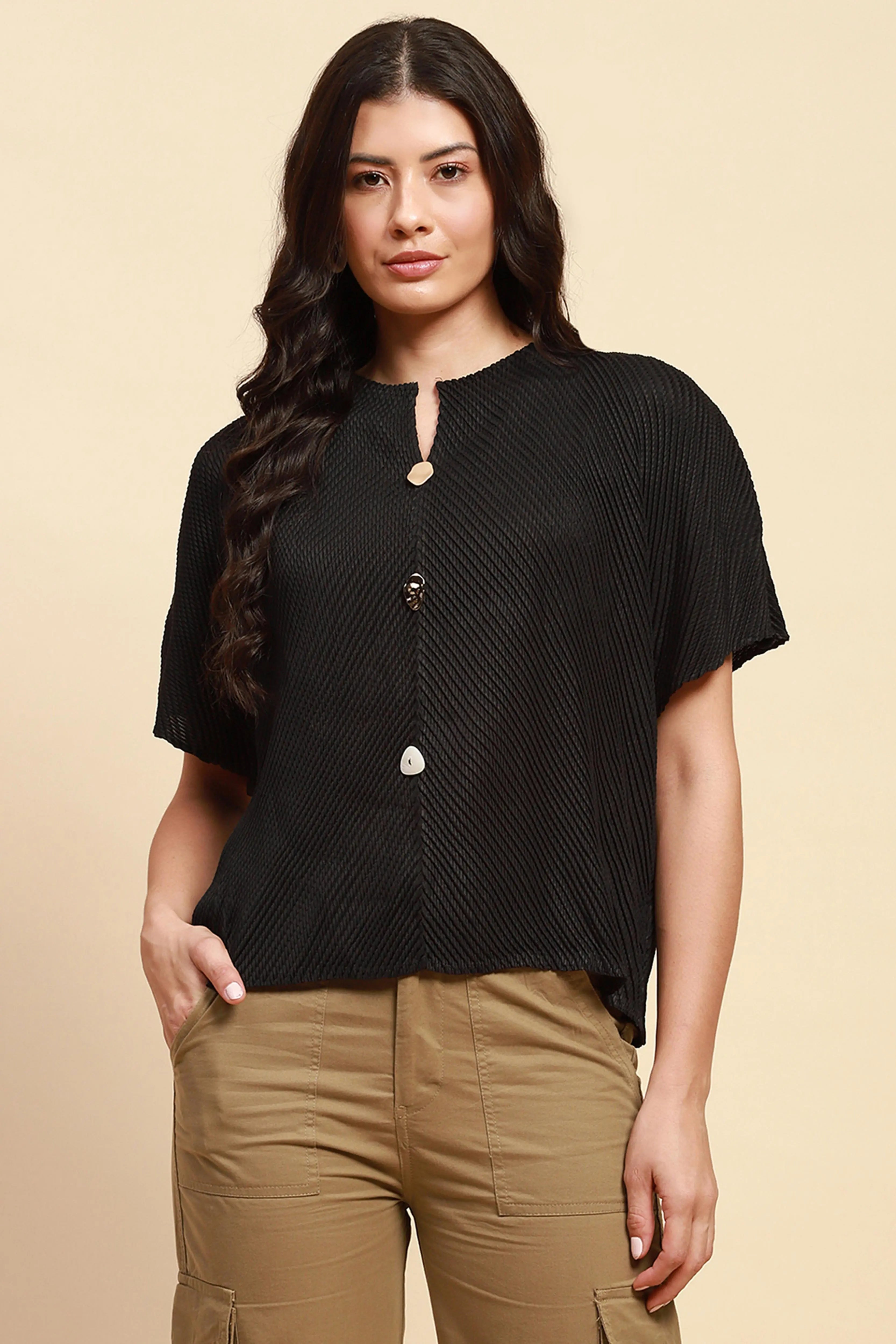Black  Loose Blouson Top - Global Republic