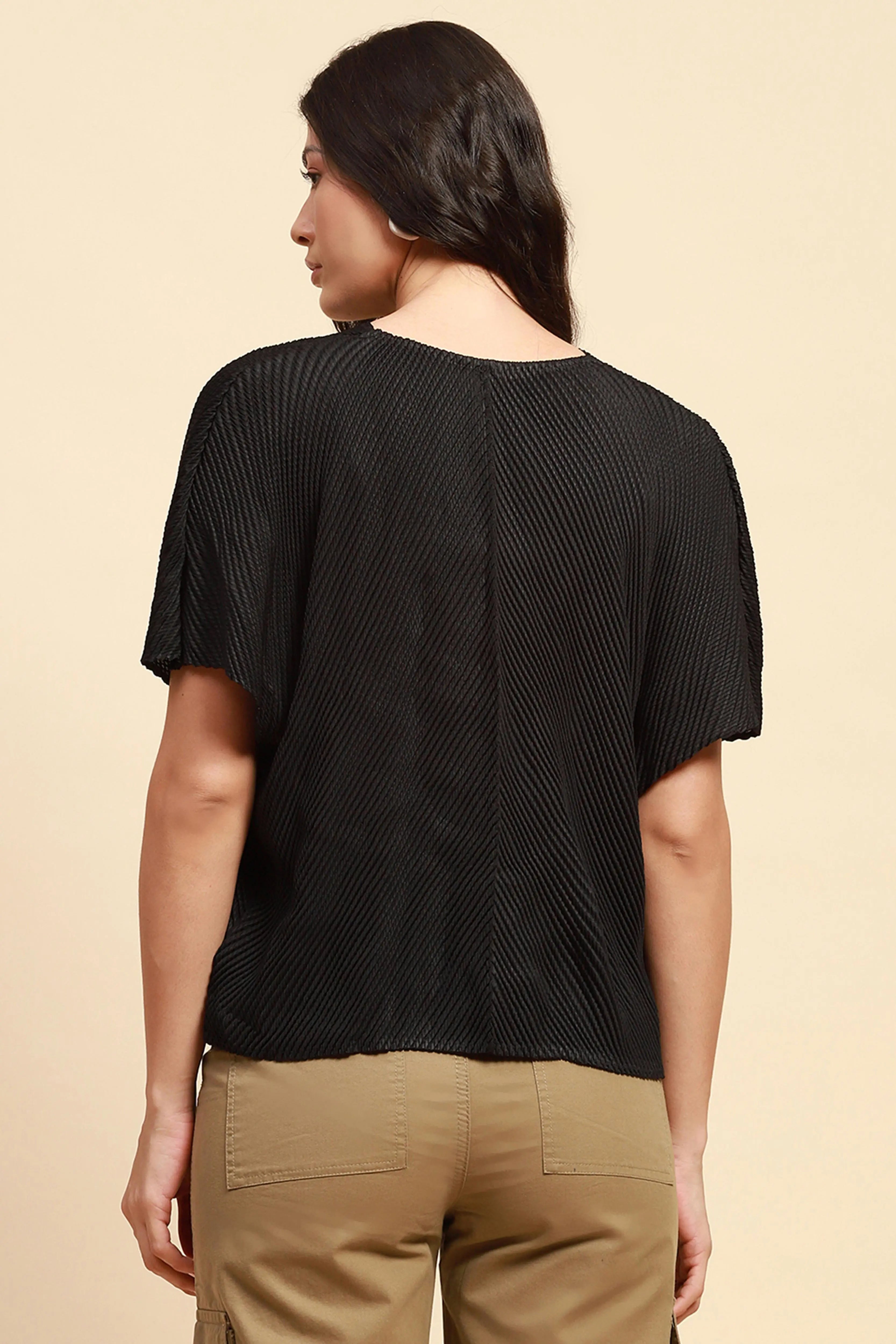 Black  Loose Blouson Top - Global Republic