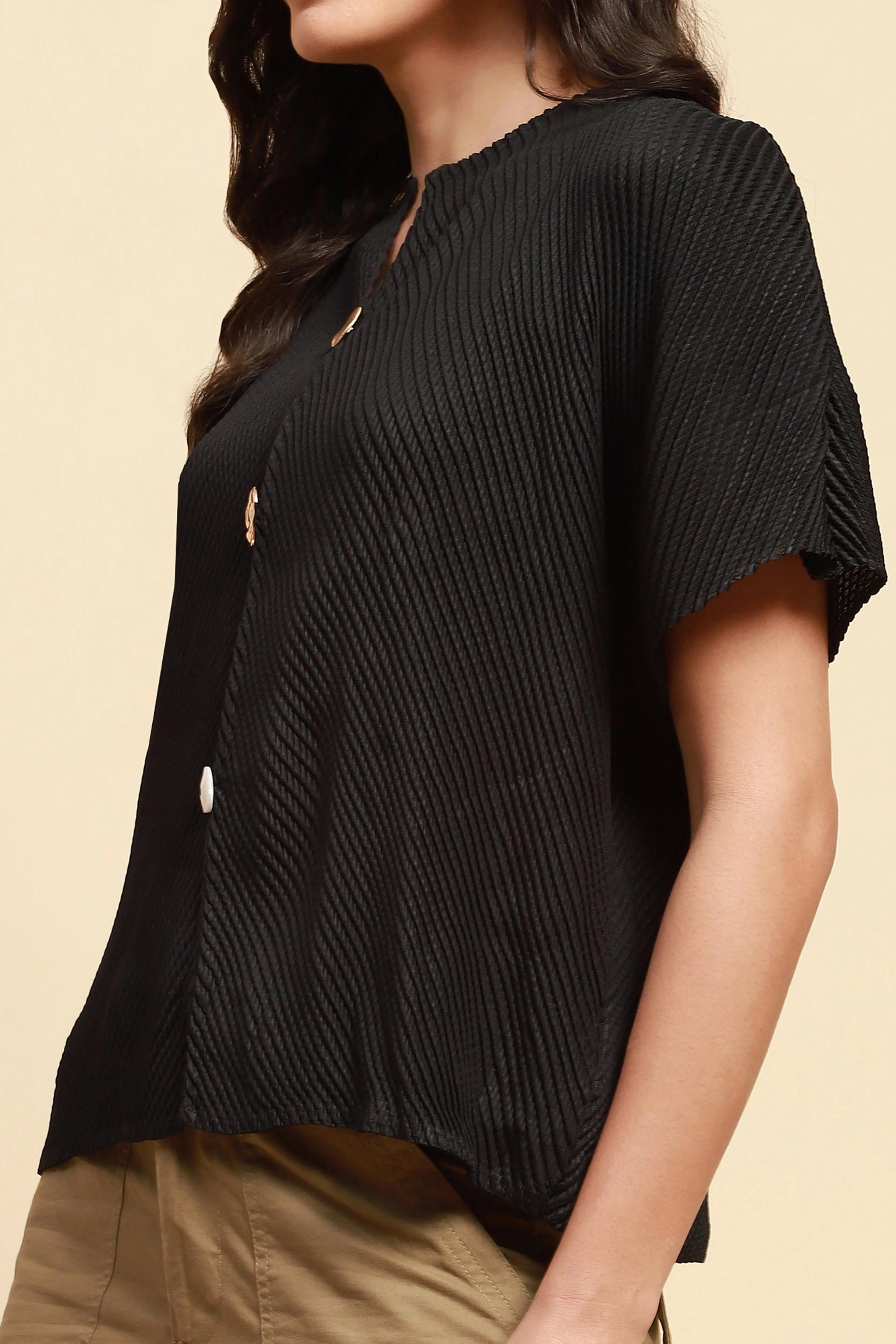 Black  Loose Blouson Top - Global Republic