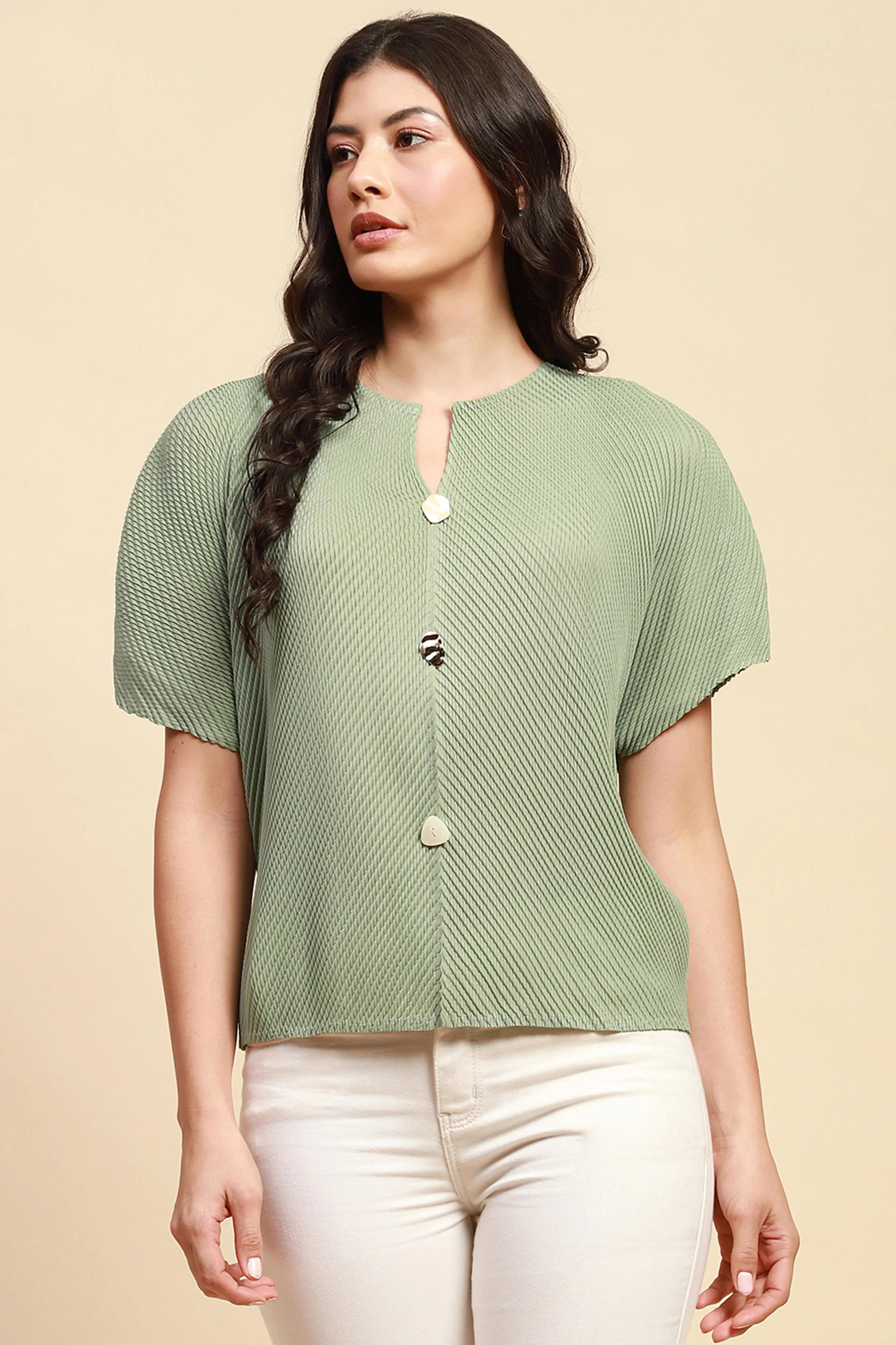 Mint Green  Loose Fit Blouson Top For Women - Global Republic