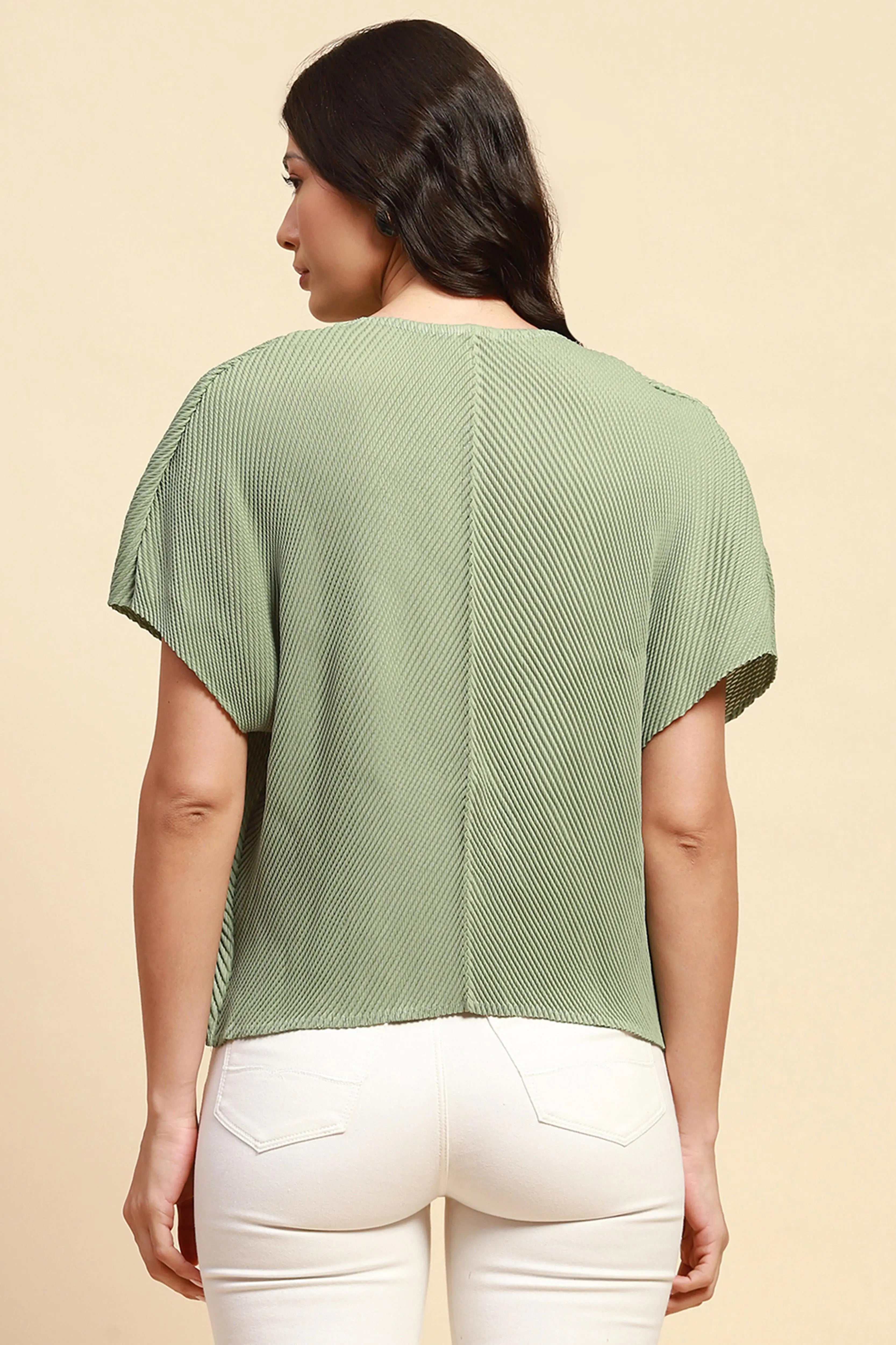 Mint Green  Loose Fit Blouson Top For Women - Global Republic