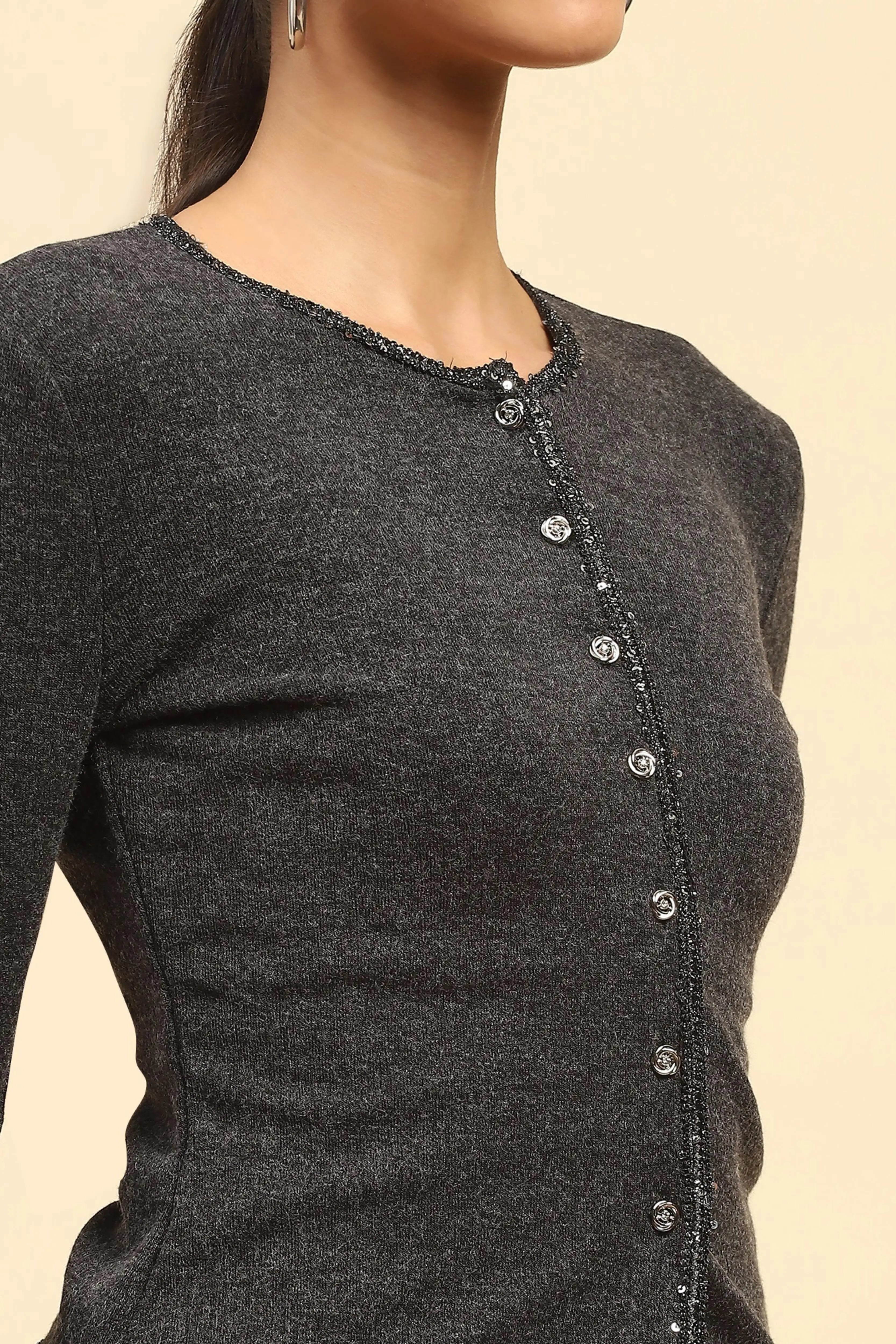 Grey Sequined  Cardigan - Global Republic