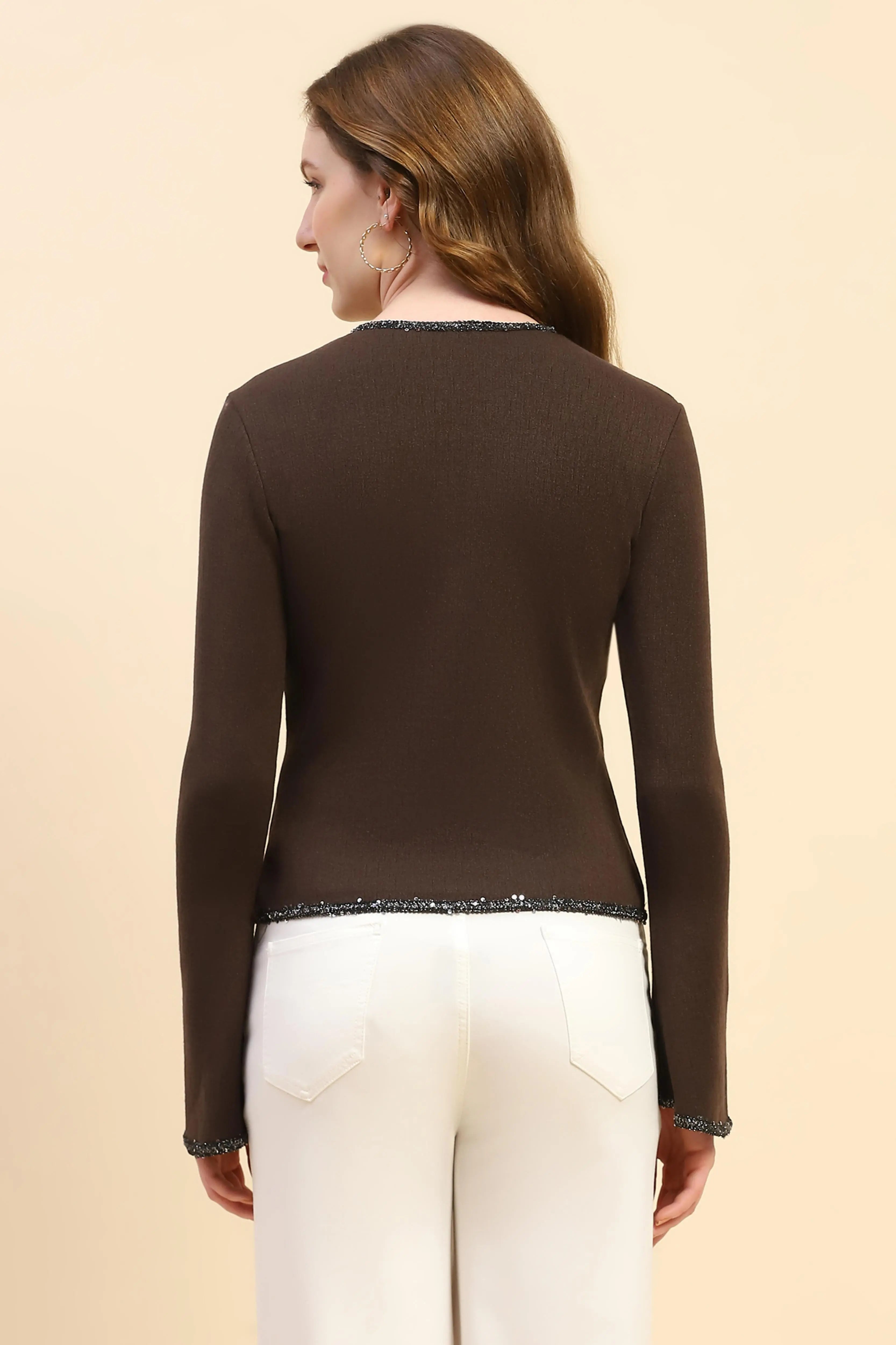 Brown  Slim Fit Cardigan - Global Republic