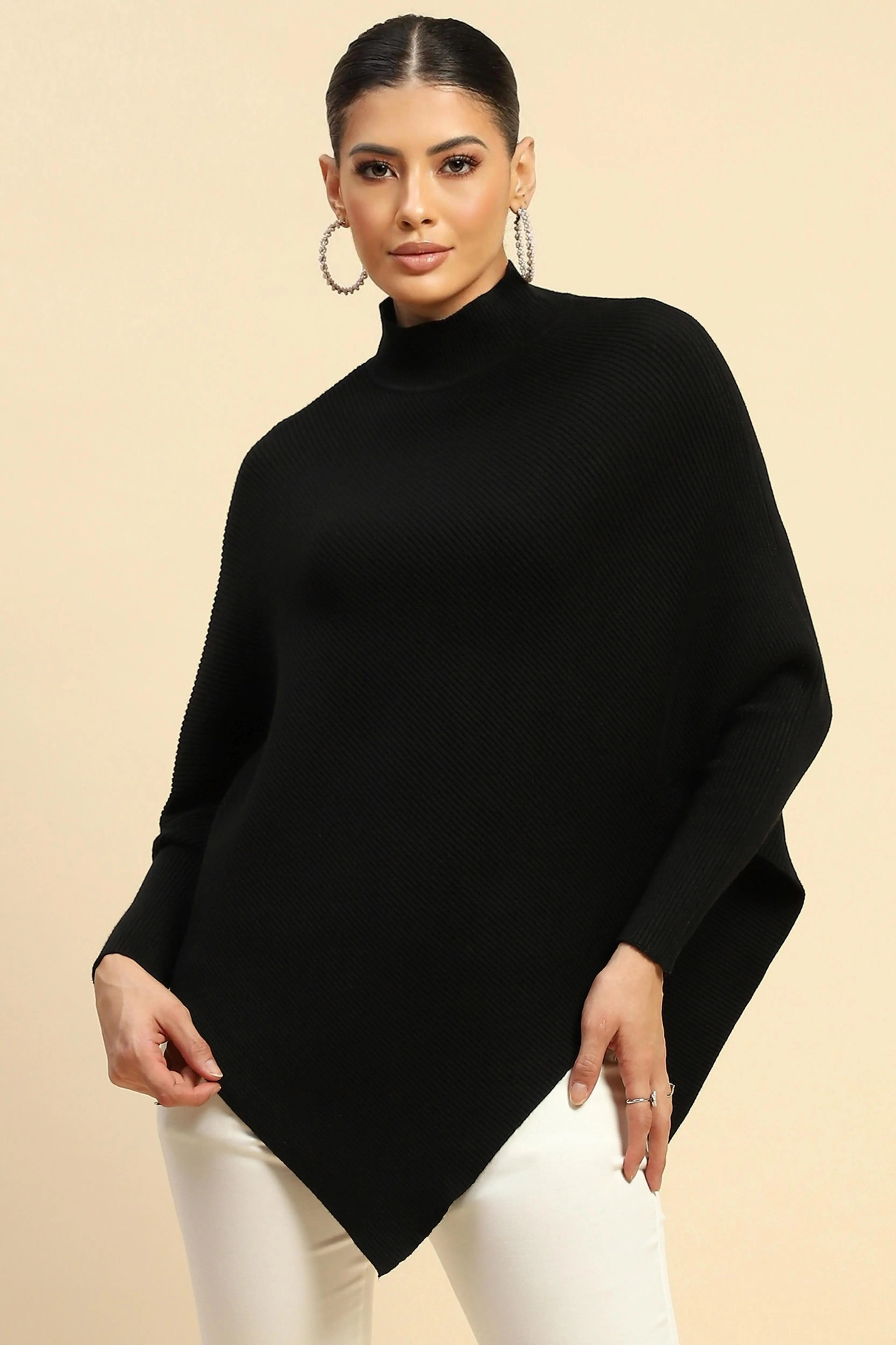 Black  Viscose Slim Fit Pullover - Global Republic