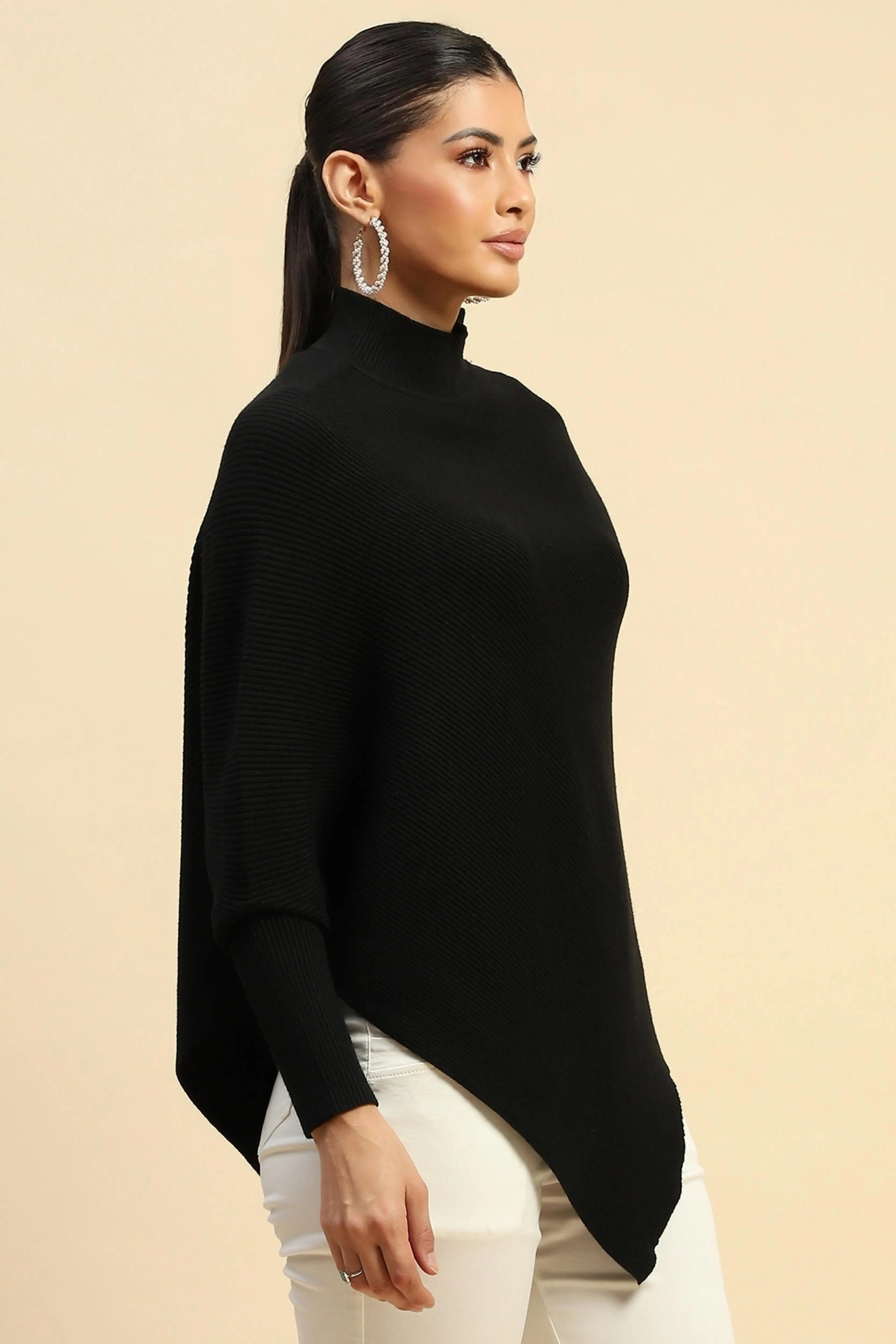 Black  Viscose Slim Fit Pullover - Global Republic