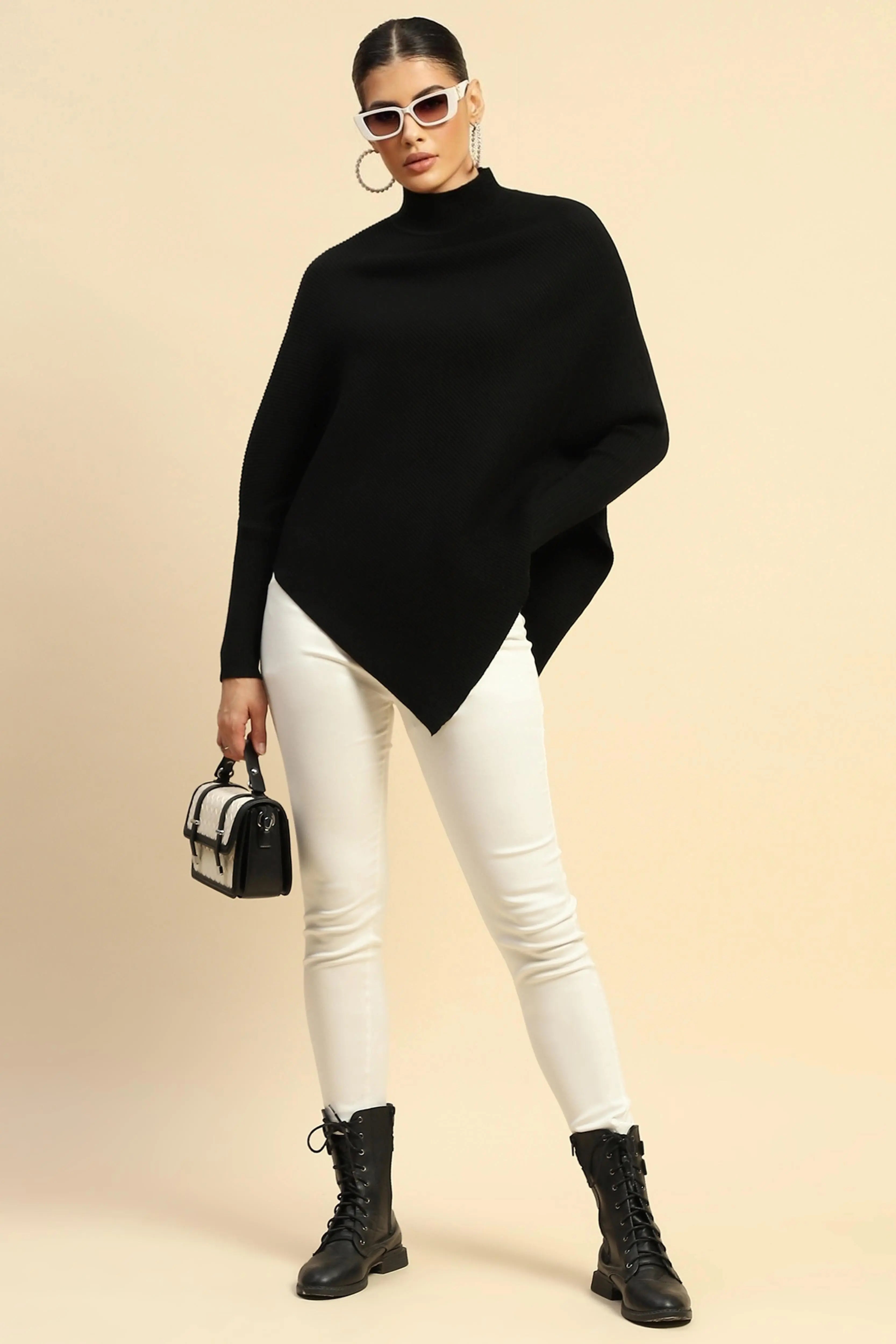 Black  Viscose Slim Fit Pullover - Global Republic