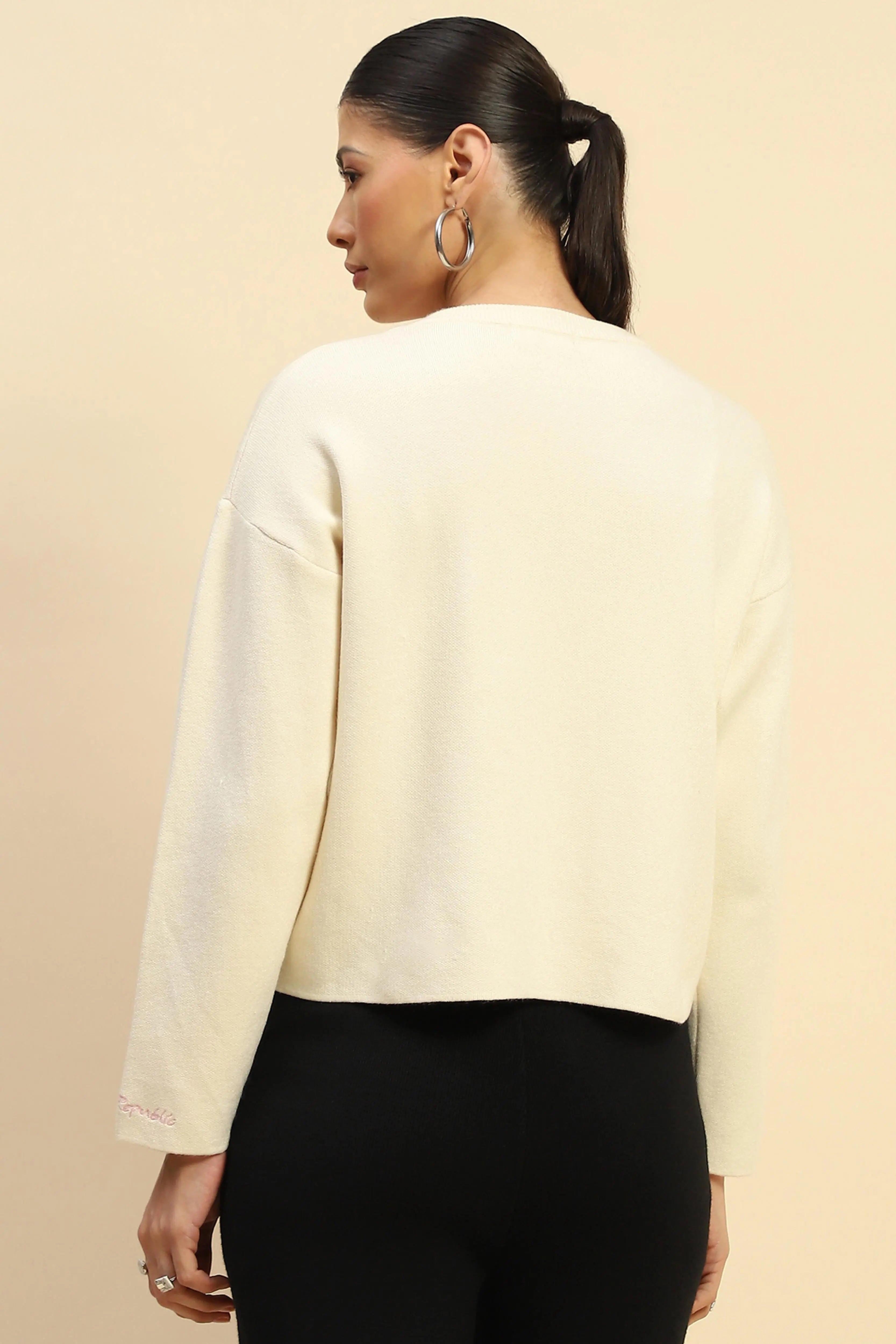 Cream  Viscose Boxy Fit Pullover - Global Republic
