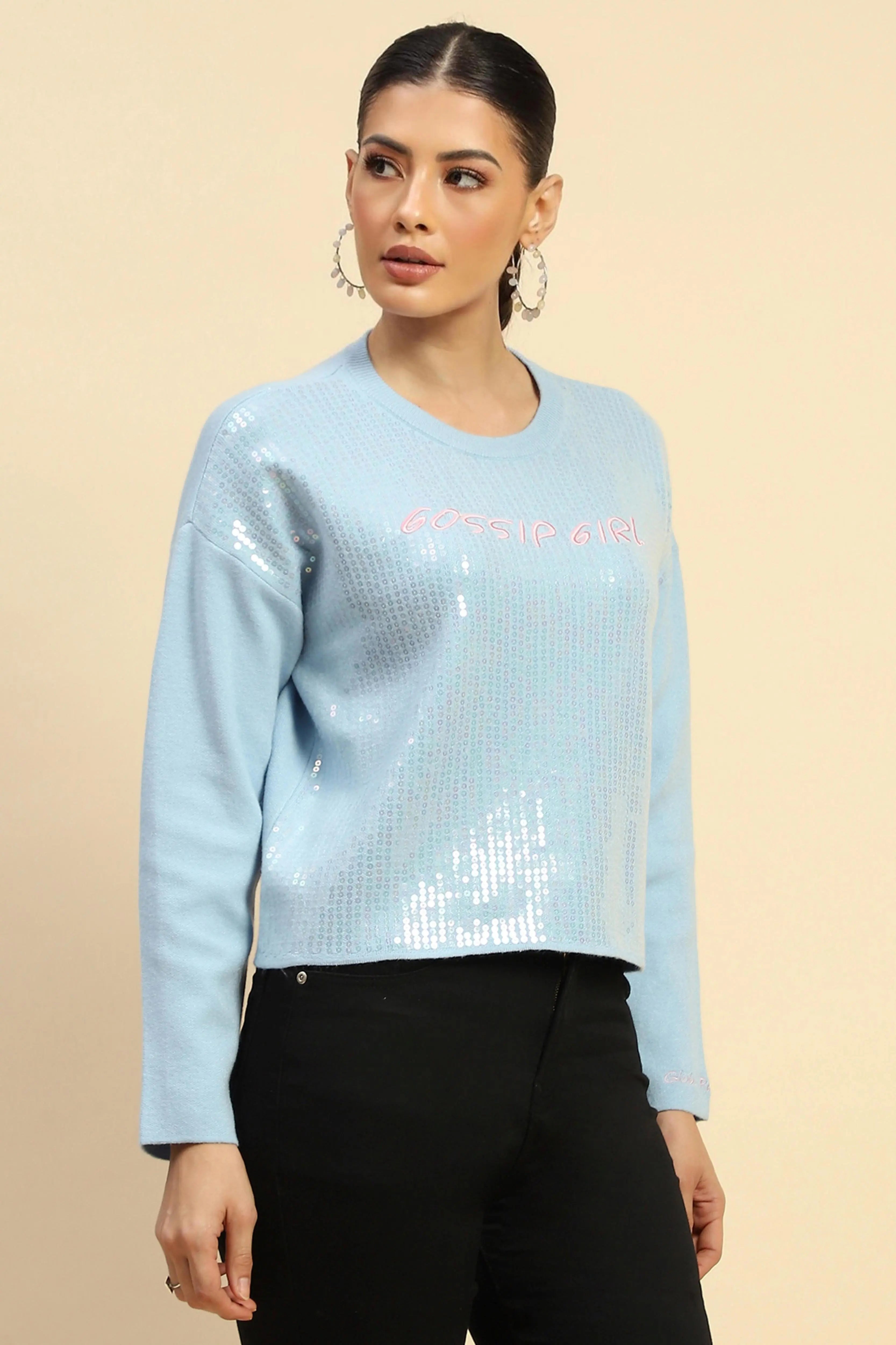 Blue  Viscose Boxy Fit Pullover - Global Republic