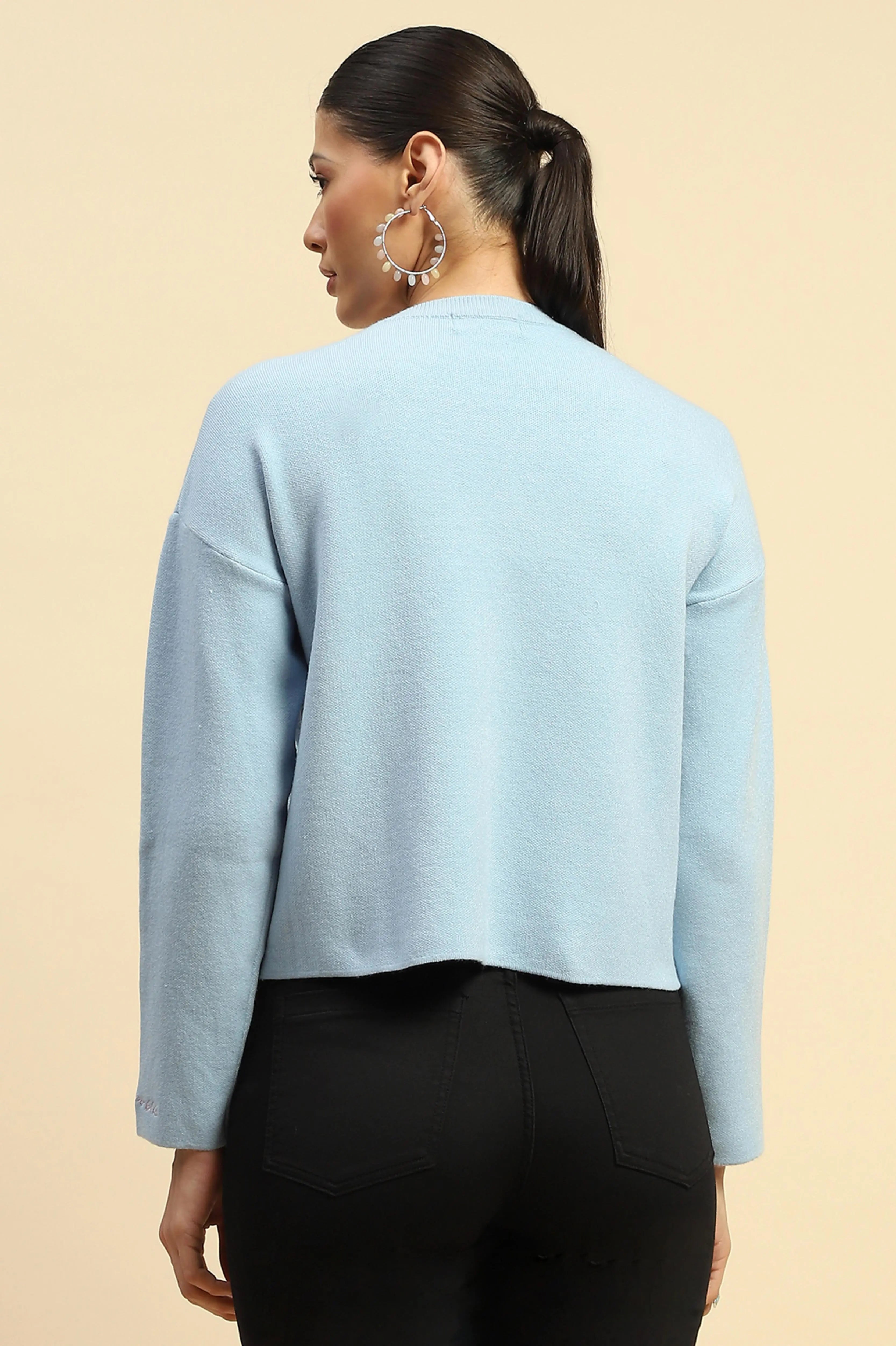 Blue  Viscose Boxy Fit Pullover - Global Republic