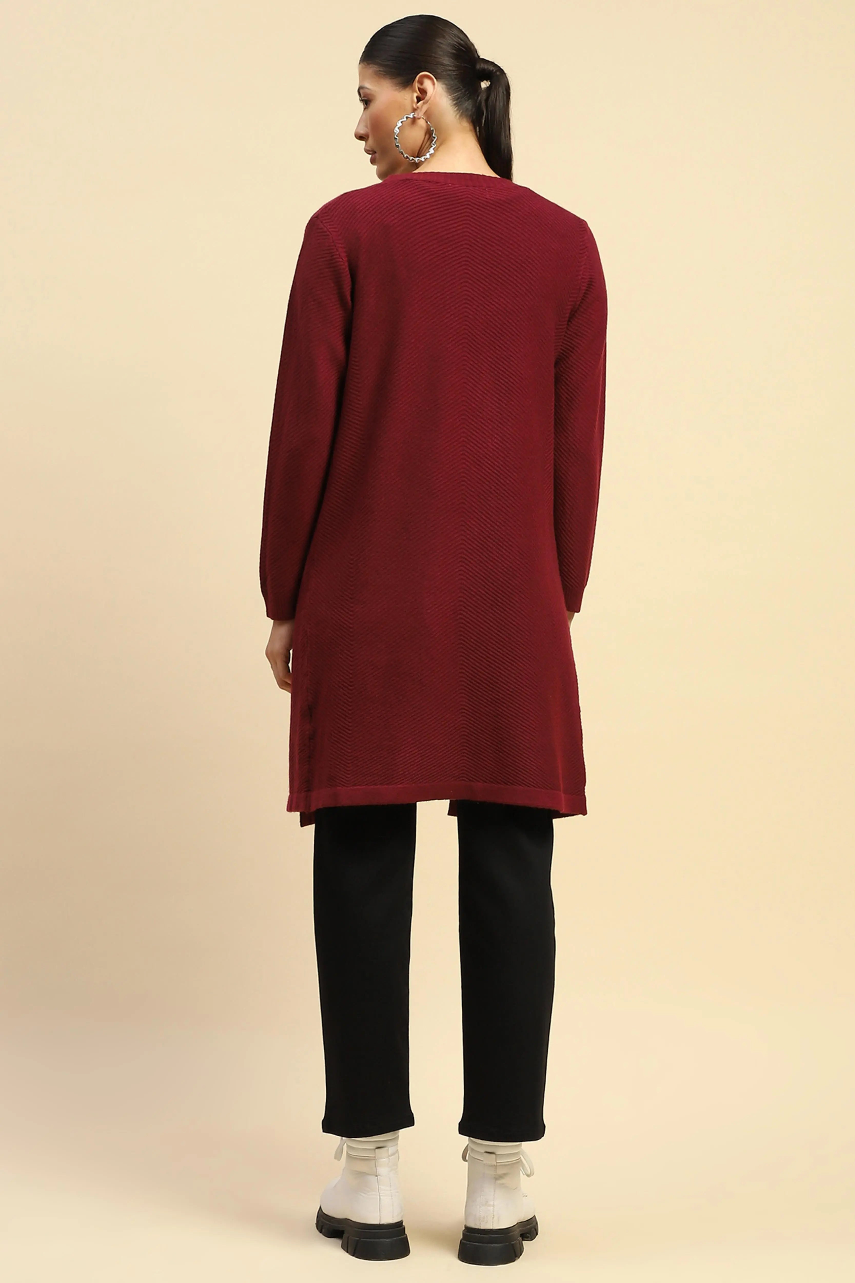 Wine  Viscose Loose Fit Winter Shrug - Global Republic