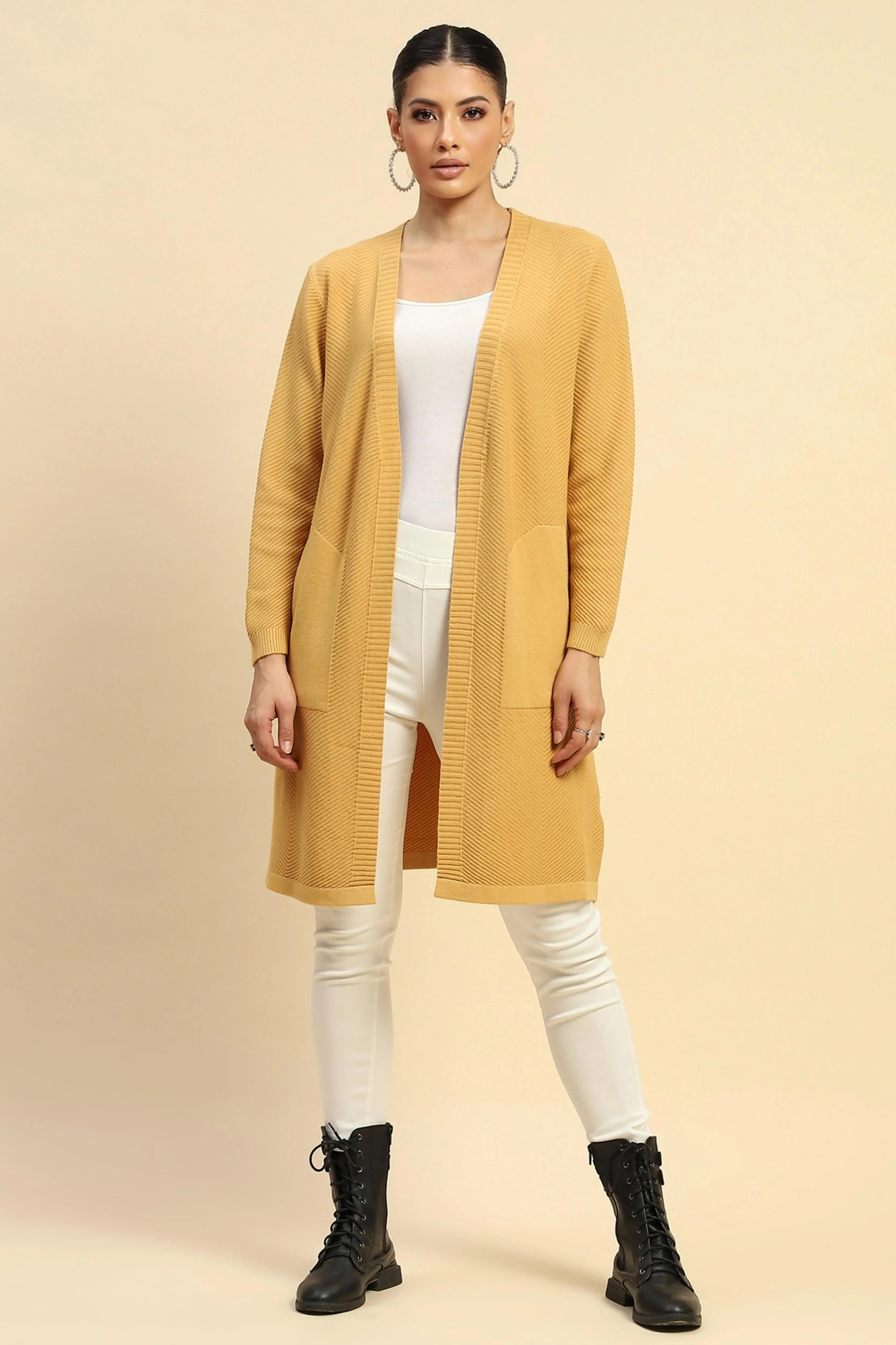 Mustard Viscose Loose Winter Shrug - Global Republic