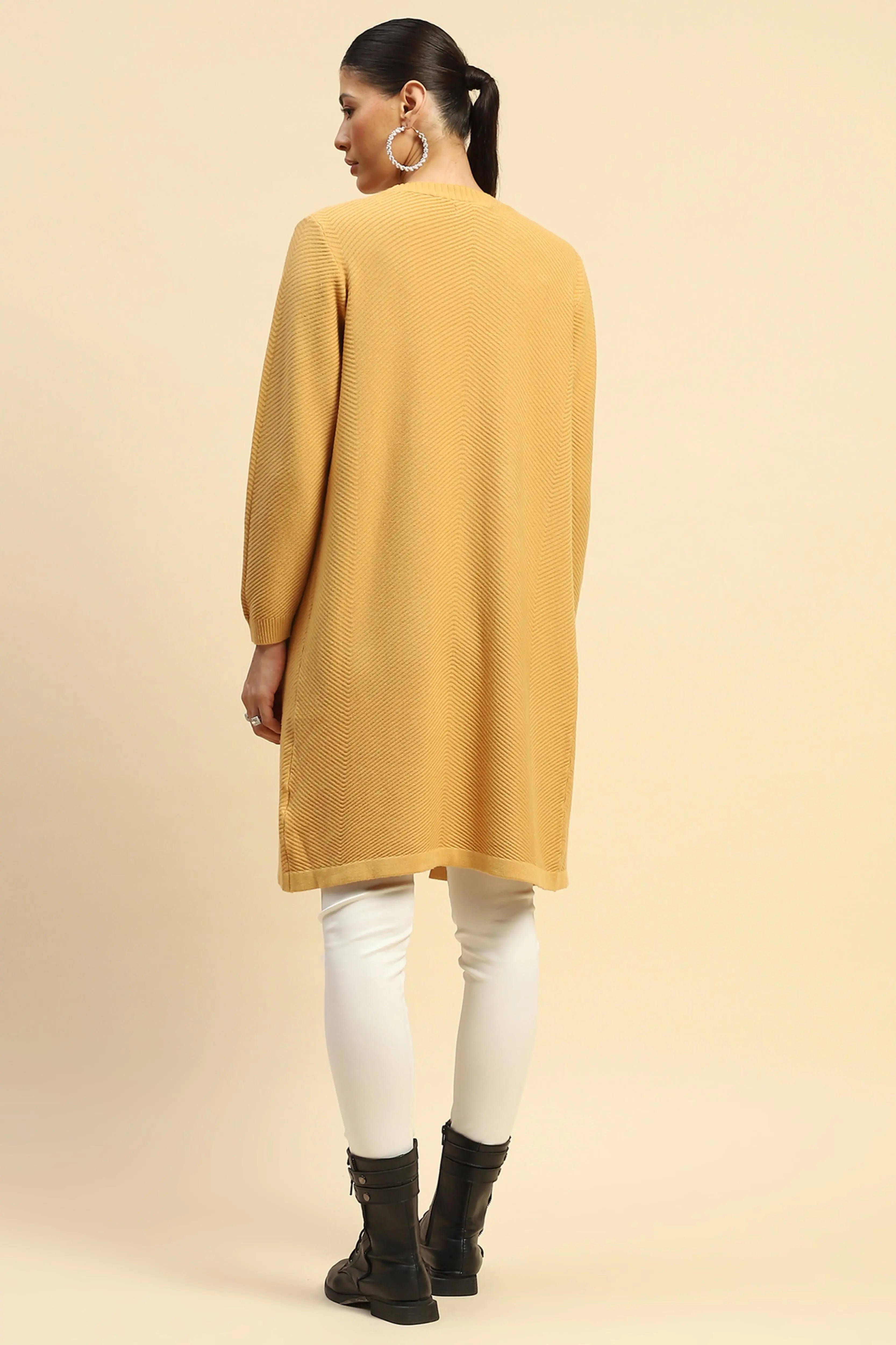 Mustard Viscose Loose Winter Shrug - Global Republic