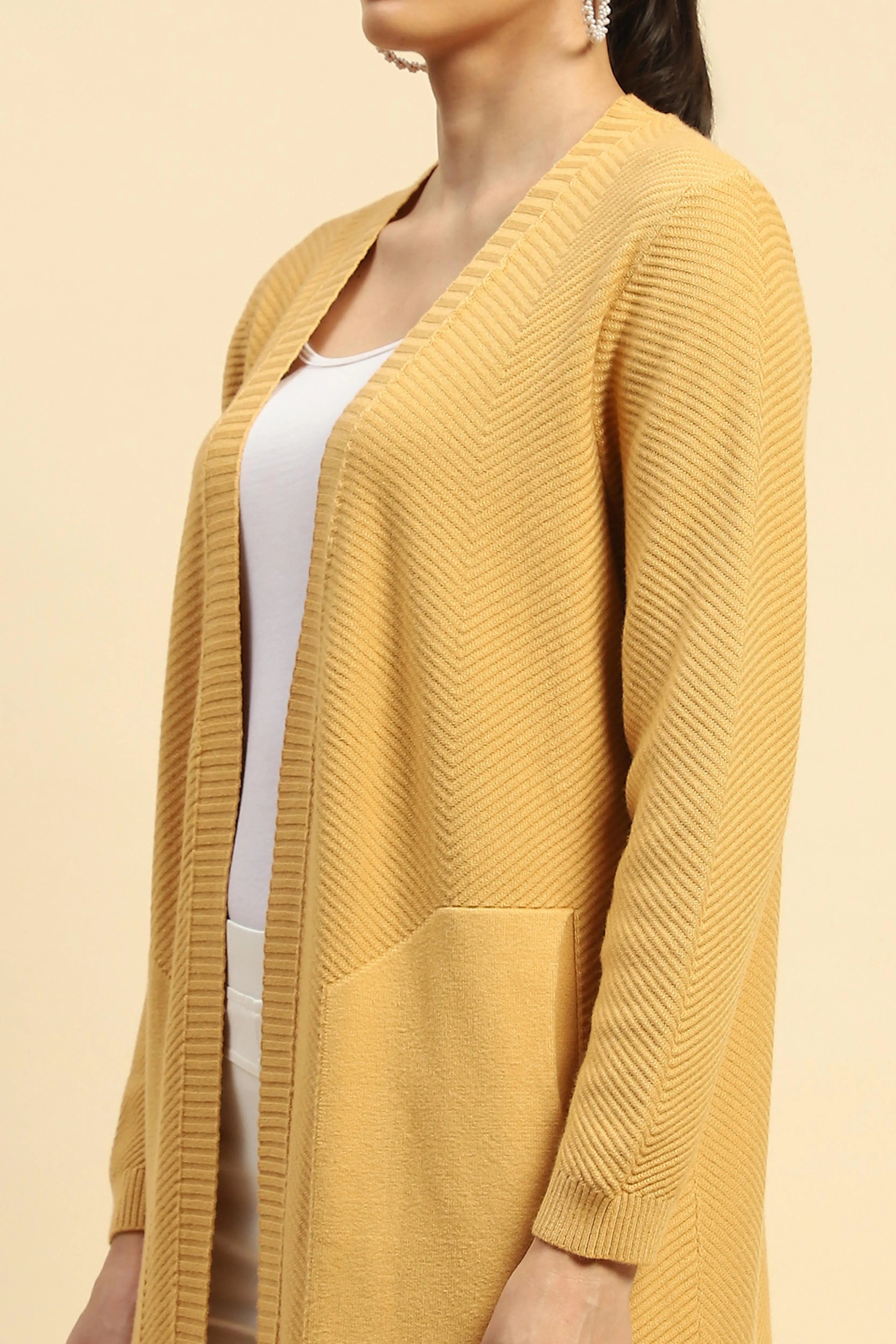 Mustard Viscose Loose Winter Shrug - Global Republic