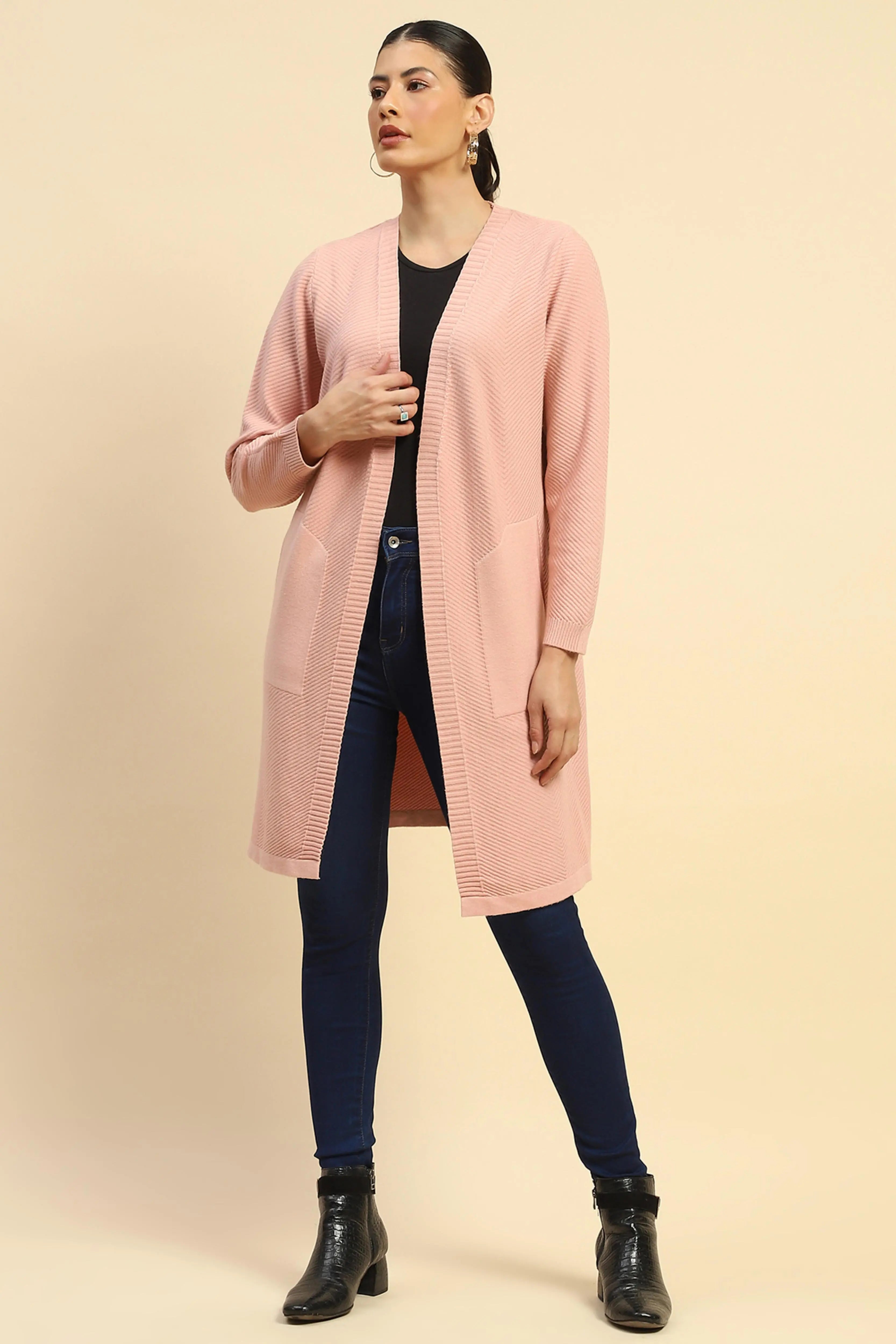 Pink  Viscose Loose Fit Winter Shrug - Global Republic