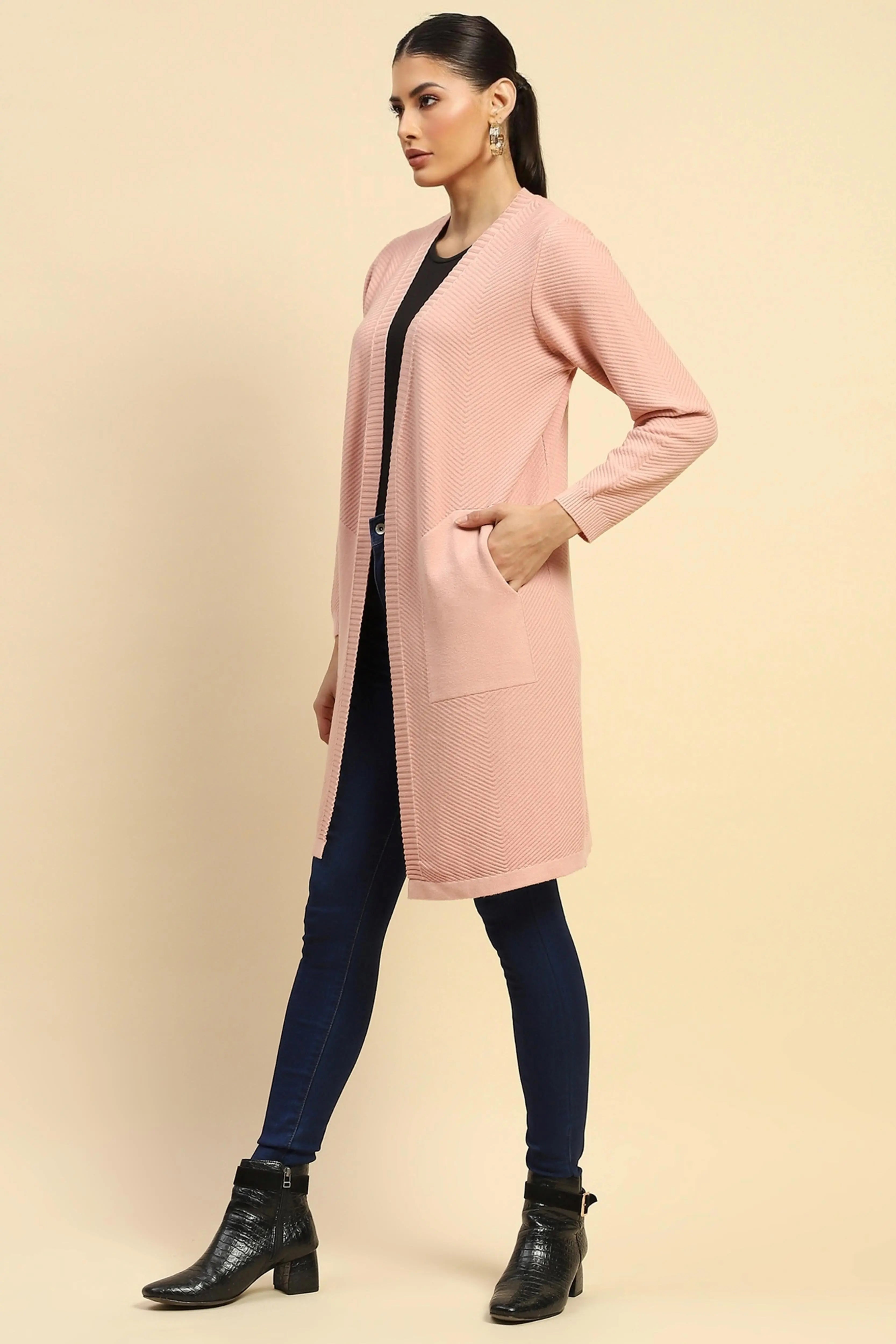 Pink  Viscose Loose Fit Winter Shrug - Global Republic