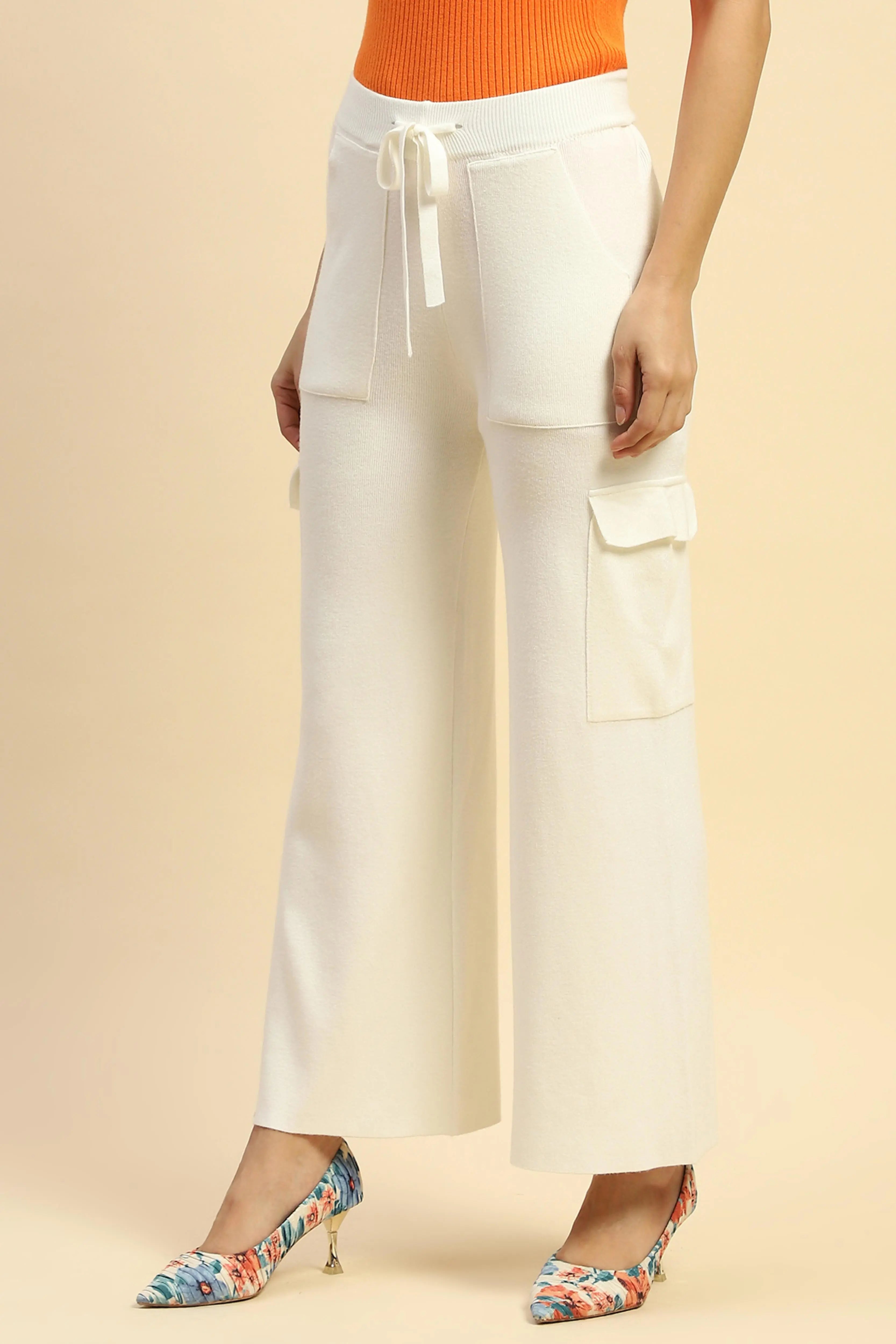 Ecru Viscose Cargo Loose Winter Lower - Global Republic