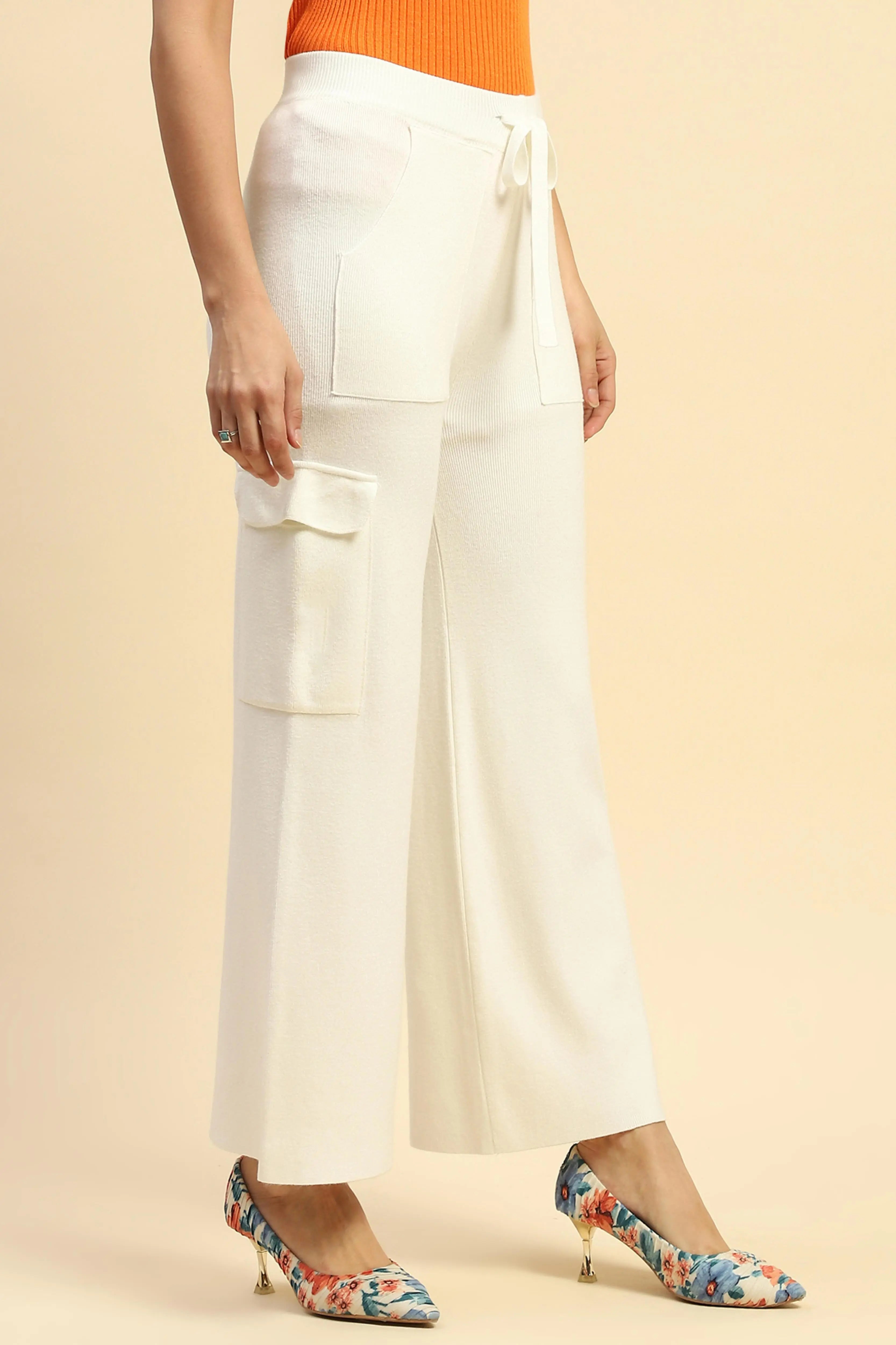 Ecru Viscose Cargo Loose Winter Lower - Global Republic