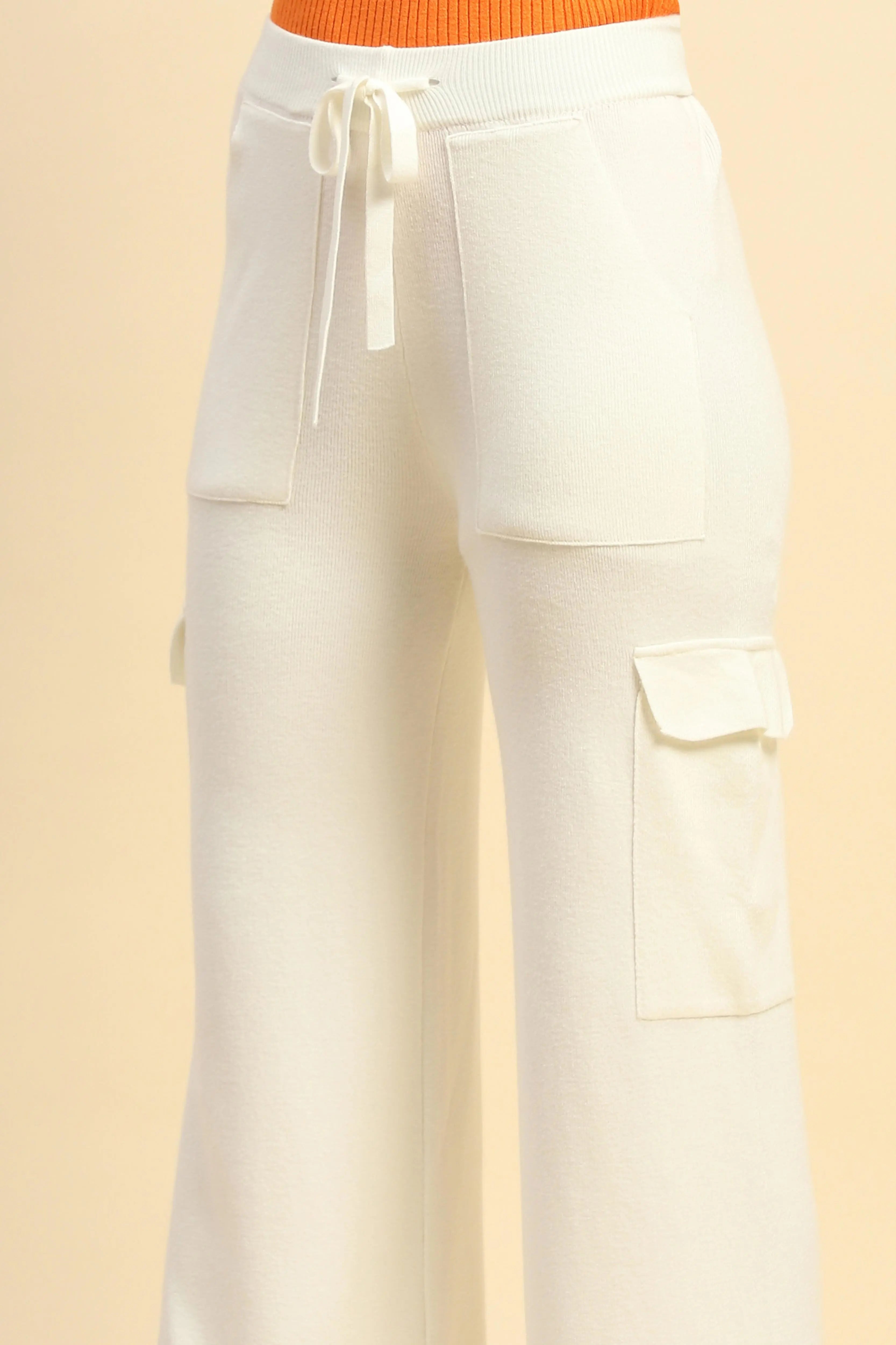 Ecru Viscose Cargo Loose Winter Lower - Global Republic