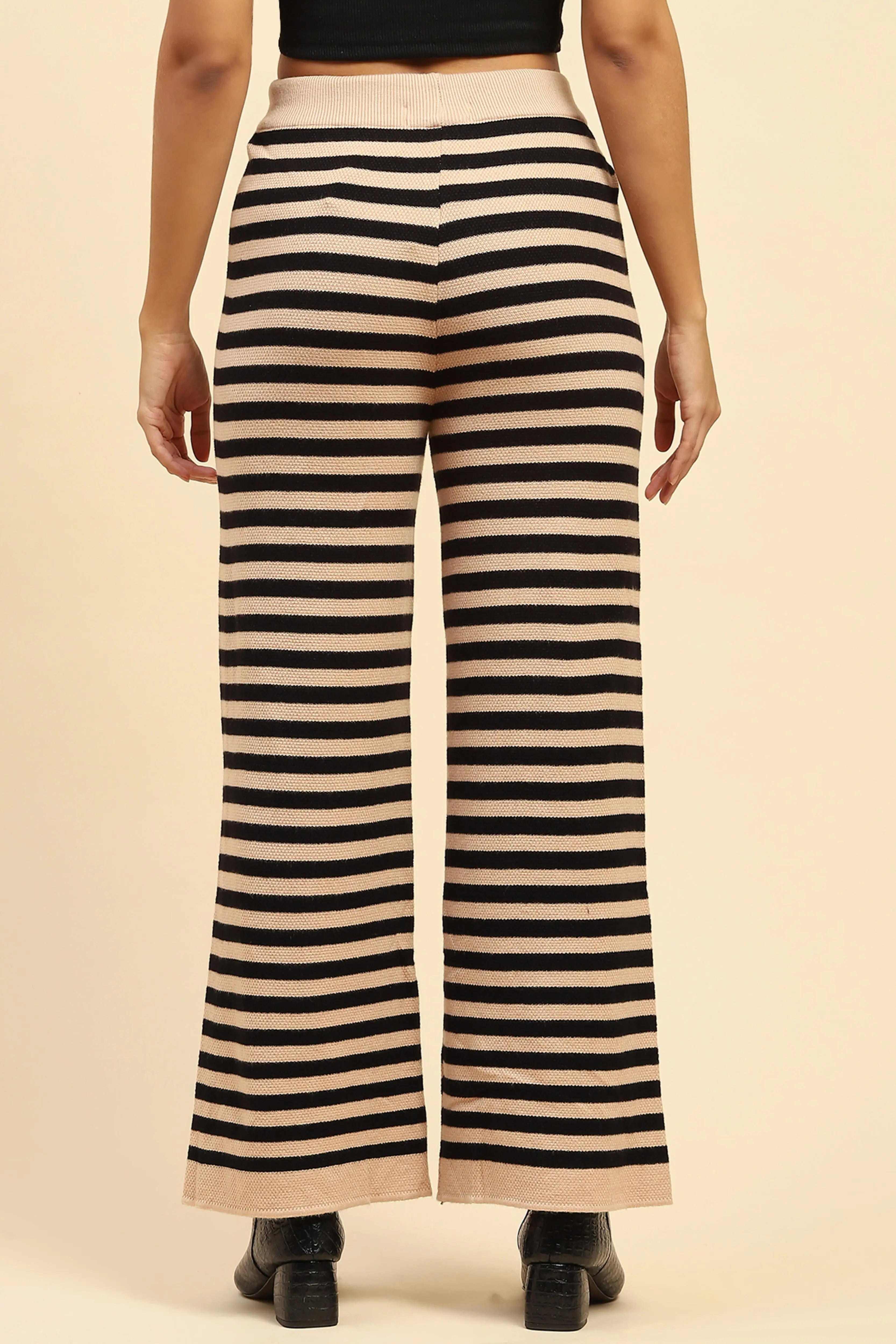 Black And Beige Striped  Viscose Lower - Global Republic
