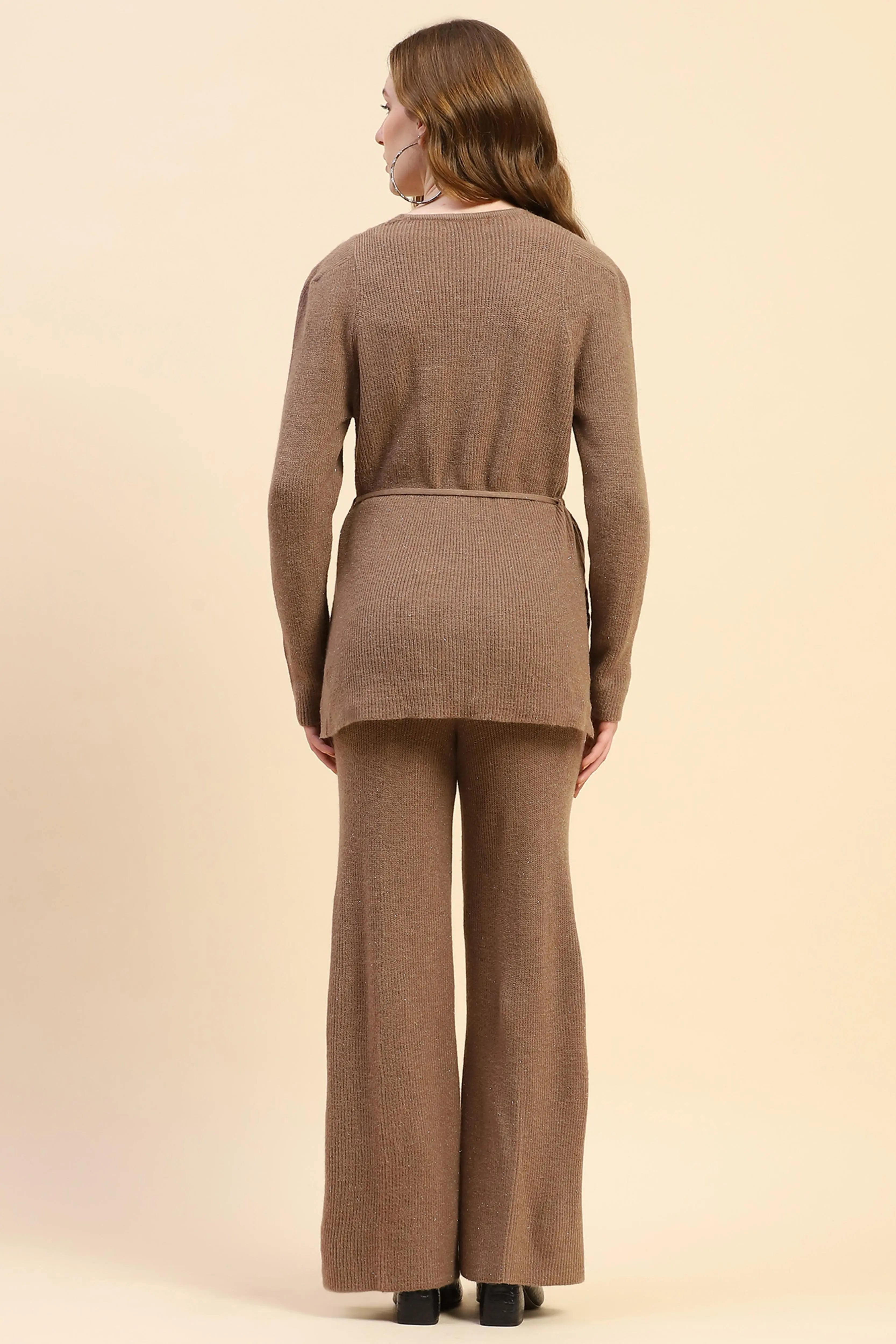 Brown Solid Acrylic Blend Winter Co-ord Set - Global Republic