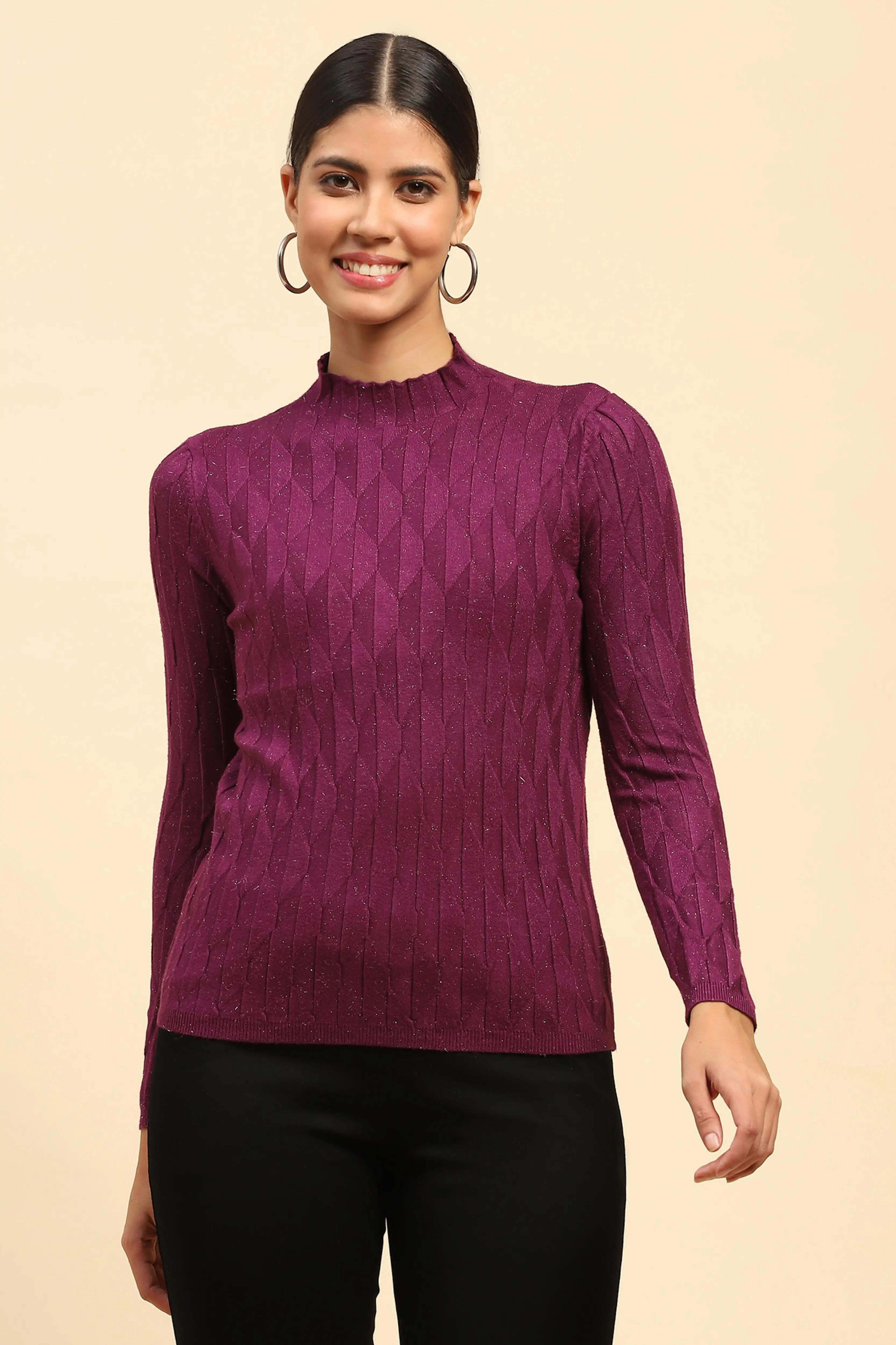Wine  Viscose Skivvy Pullover - Global Republic
